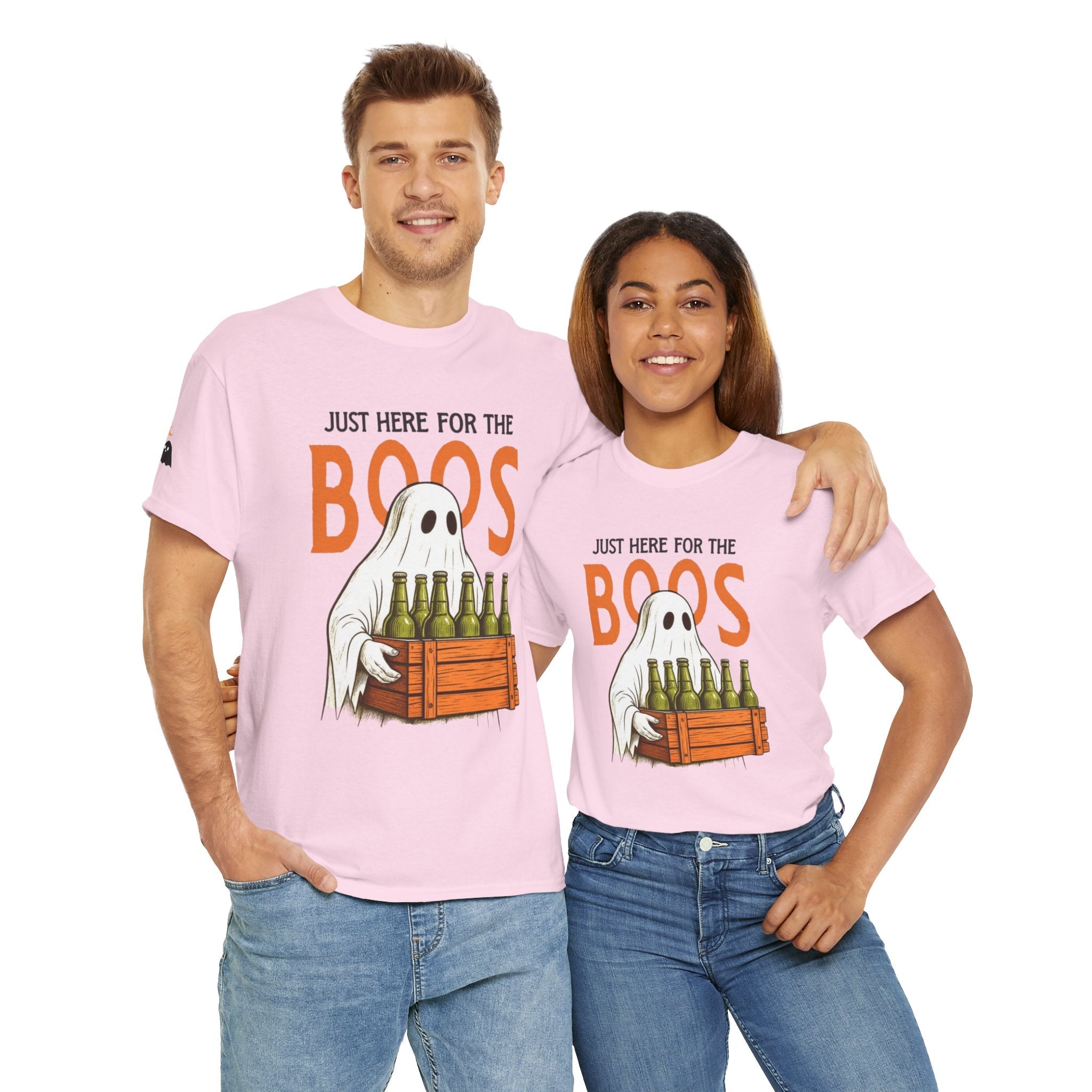 Just Here for the Boos Halloween Tee, Funny Ghost Shirt, Unisex Cotton T-Shirt, Spooky Party Apparel, Halloween Costume Top - Metamorphosis Creations