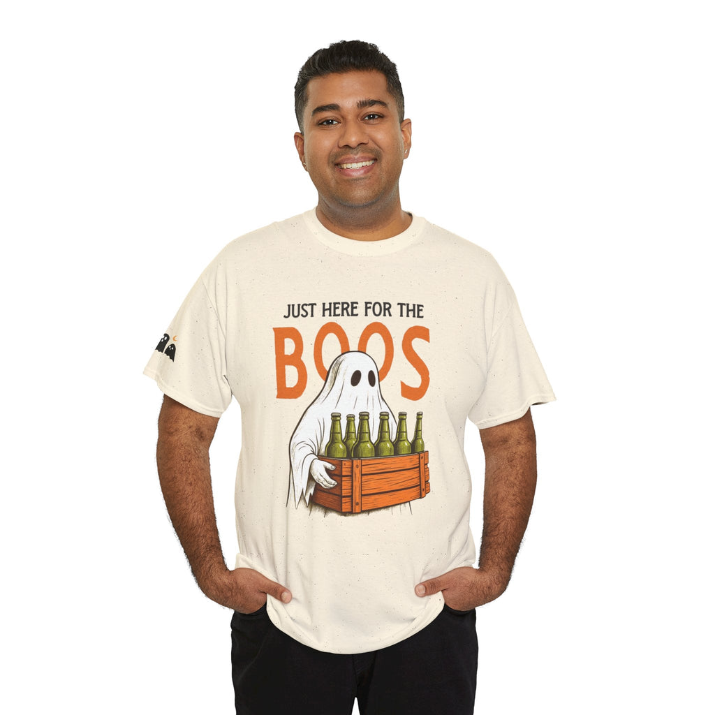 Just Here for the Boos Halloween Tee, Funny Ghost Shirt, Unisex Cotton T-Shirt, Spooky Party Apparel, Halloween Costume Top - Metamorphosis Creations