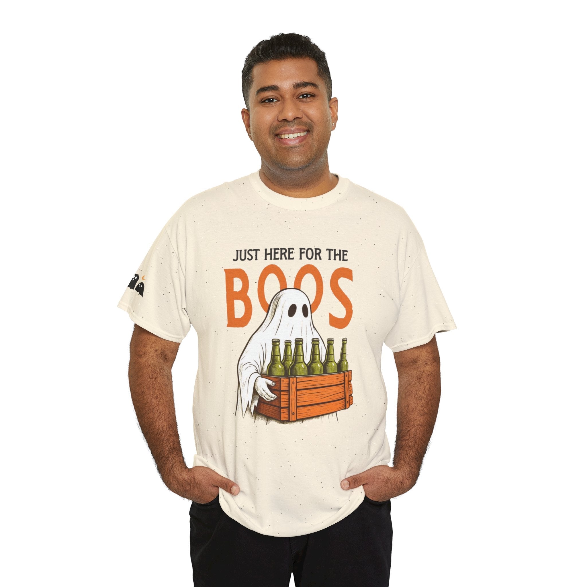 Just Here for the Boos Halloween Tee, Funny Ghost Shirt, Unisex Cotton T-Shirt, Spooky Party Apparel, Halloween Costume Top - Metamorphosis Creations