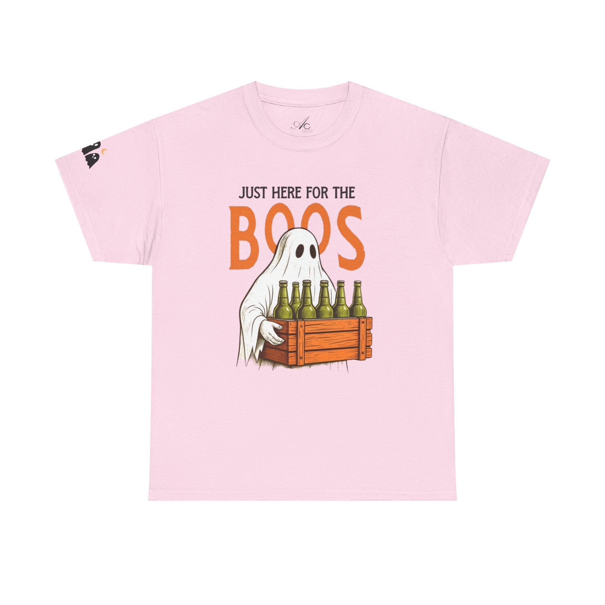 Just Here for the Boos Halloween Tee, Funny Ghost Shirt, Unisex Cotton T-Shirt, Spooky Party Apparel, Halloween Costume Top - Metamorphosis Creations