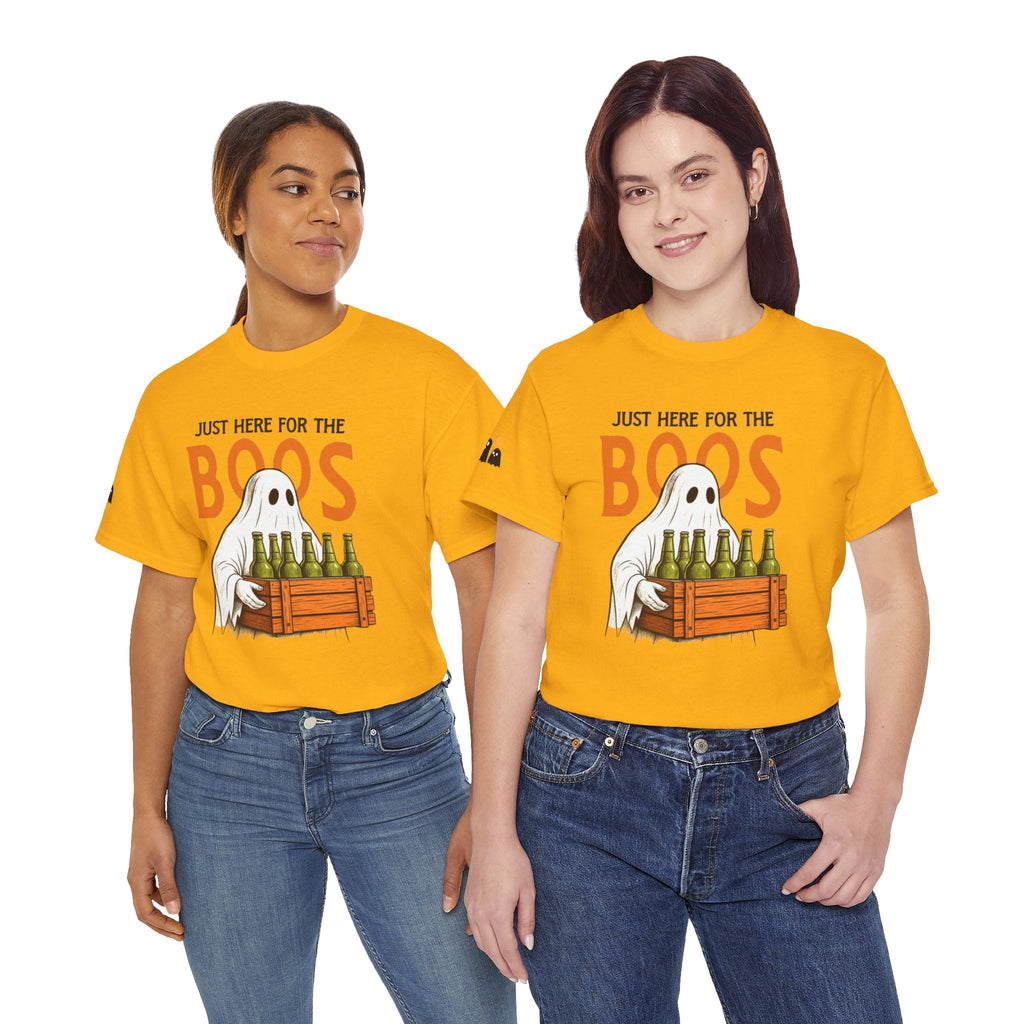 Just Here for the Boos Halloween Tee, Funny Ghost Shirt, Unisex Cotton T-Shirt, Spooky Party Apparel, Halloween Costume Top - Metamorphosis Creations