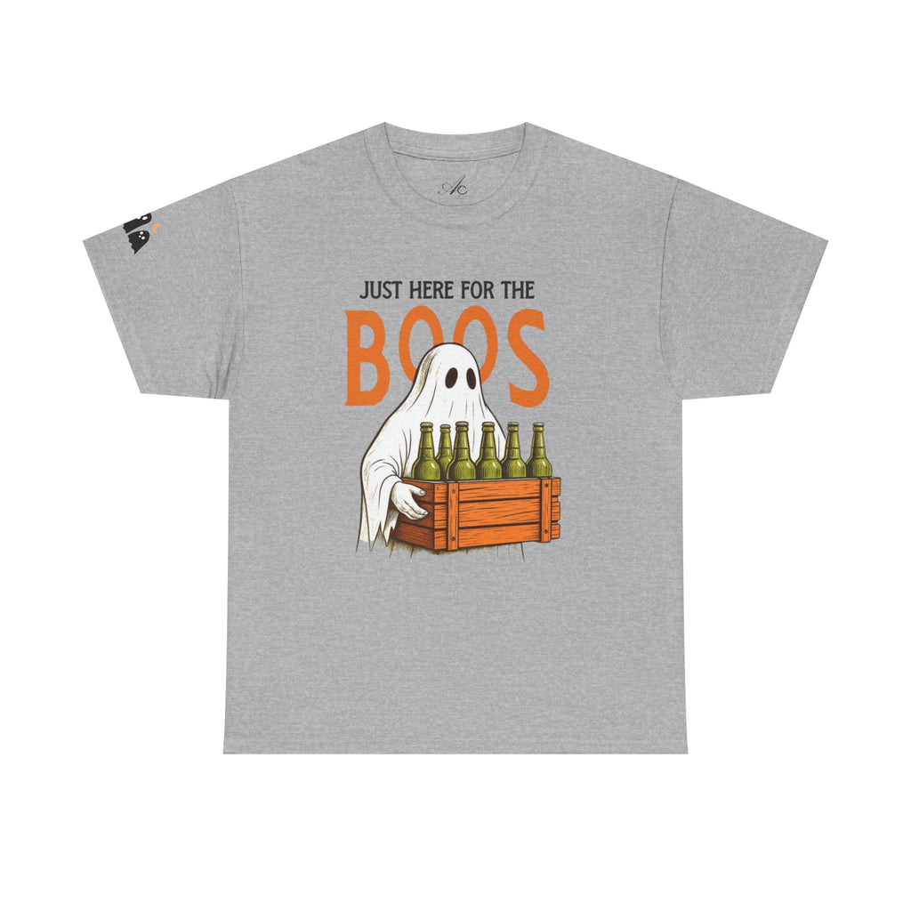 Just Here for the Boos Halloween Tee, Funny Ghost Shirt, Unisex Cotton T-Shirt, Spooky Party Apparel, Halloween Costume Top - Metamorphosis Creations