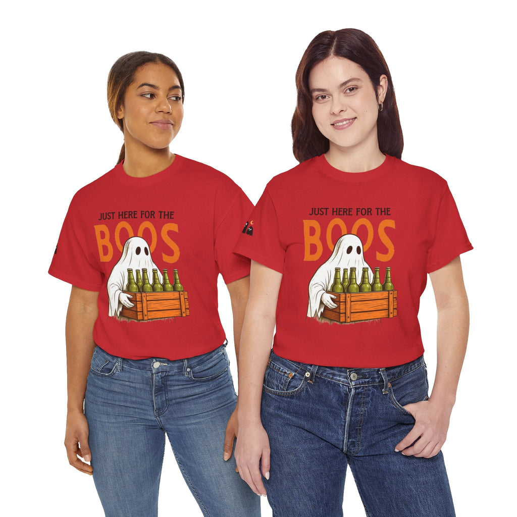 Just Here for the Boos Halloween Tee, Funny Ghost Shirt, Unisex Cotton T-Shirt, Spooky Party Apparel, Halloween Costume Top - Metamorphosis Creations