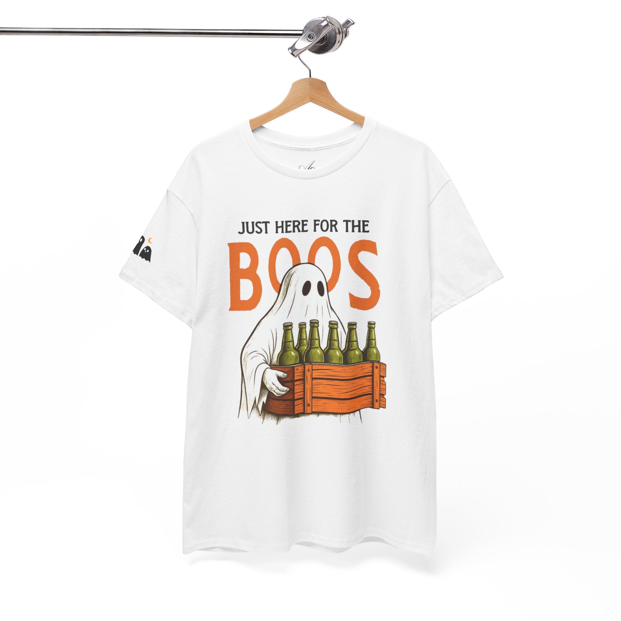 Just Here for the Boos Halloween Tee, Funny Ghost Shirt, Unisex Cotton T-Shirt, Spooky Party Apparel, Halloween Costume Top - Metamorphosis Creations
