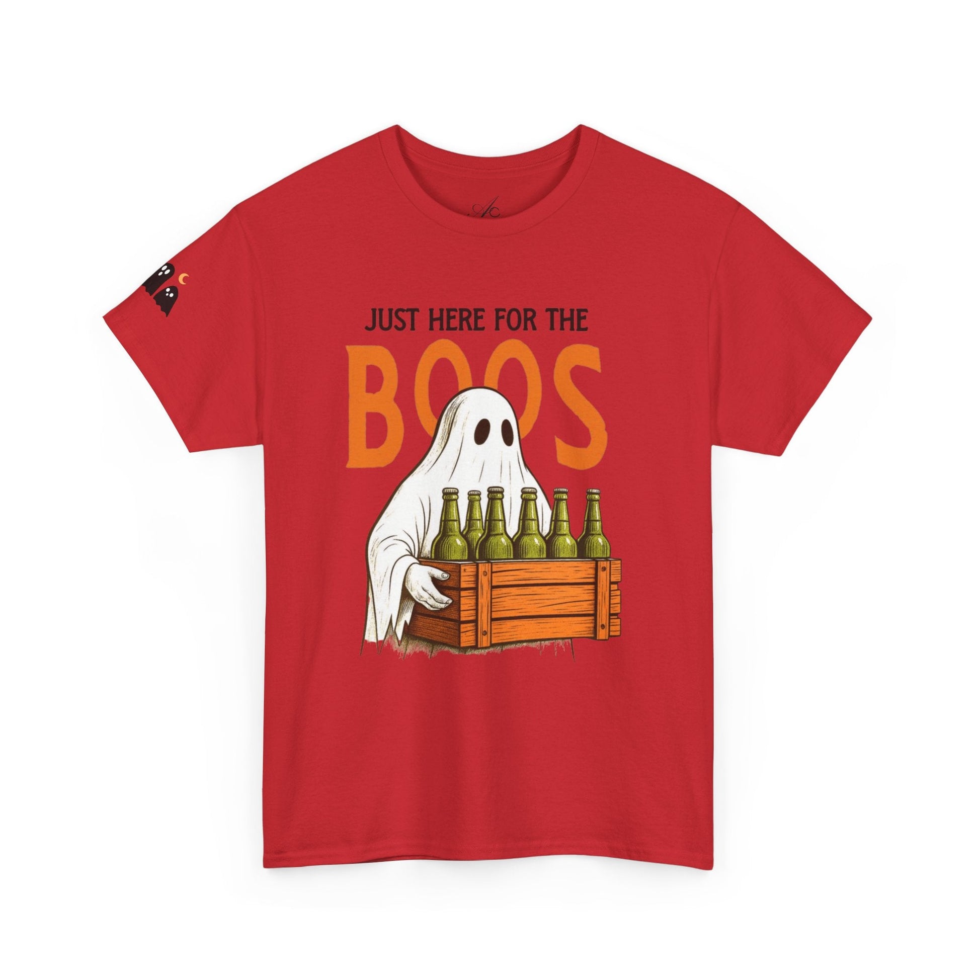 Just Here for the Boos Halloween Tee, Funny Ghost Shirt, Unisex Cotton T-Shirt, Spooky Party Apparel, Halloween Costume Top - Metamorphosis Creations