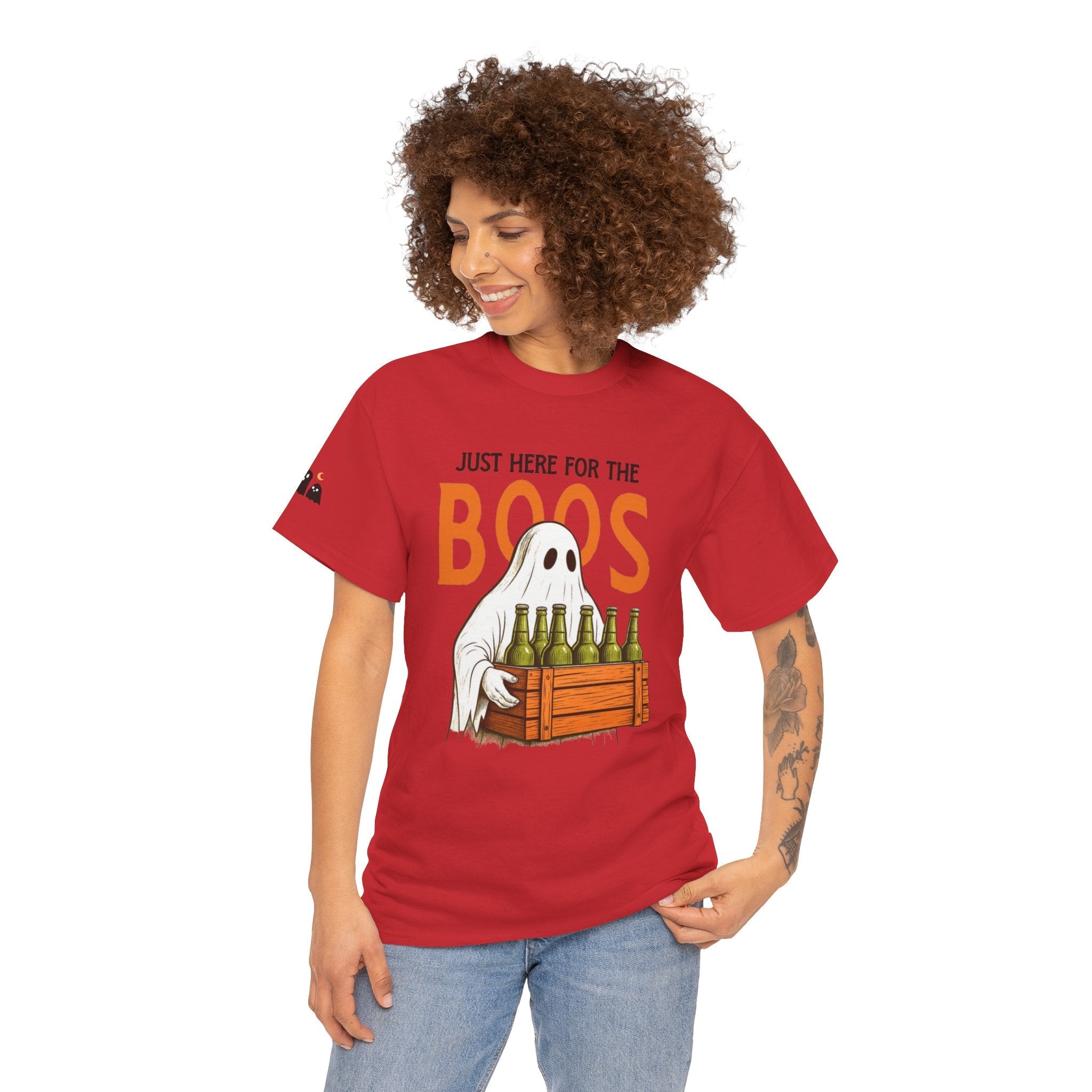 Just Here for the Boos Halloween Tee, Funny Ghost Shirt, Unisex Cotton T-Shirt, Spooky Party Apparel, Halloween Costume Top - Metamorphosis Creations
