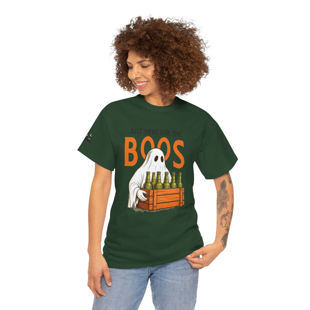 Just Here for the Boos Halloween Tee, Funny Ghost Shirt, Unisex Cotton T-Shirt, Spooky Party Apparel, Halloween Costume Top - Metamorphosis Creations
