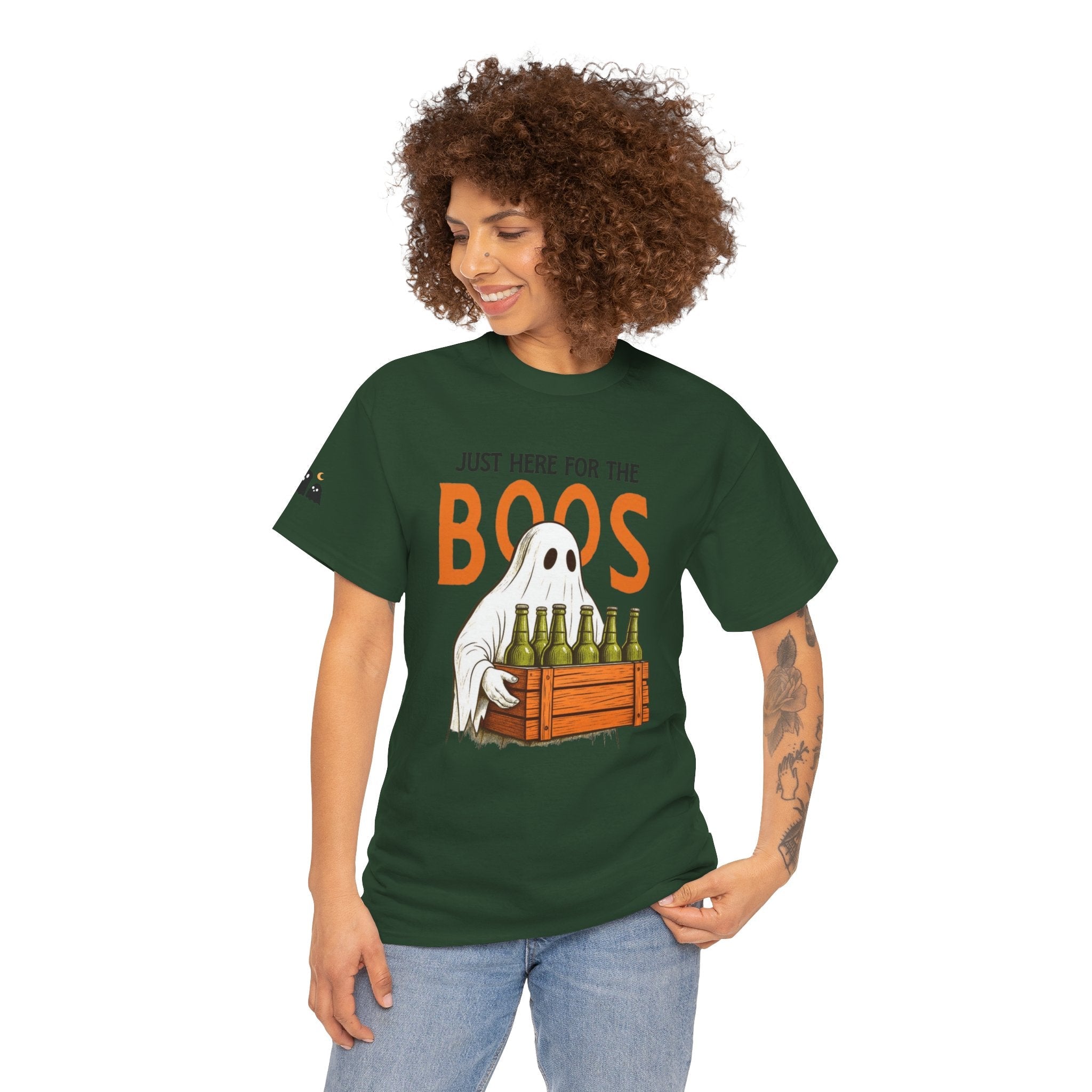 Just Here for the Boos Halloween Tee, Funny Ghost Shirt, Unisex Cotton T-Shirt, Spooky Party Apparel, Halloween Costume Top - Metamorphosis Creations