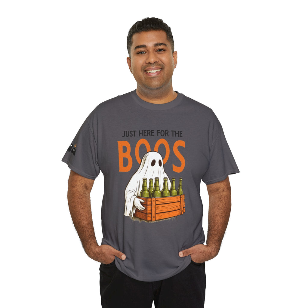 Just Here for the Boos Halloween Tee, Funny Ghost Shirt, Unisex Cotton T-Shirt, Spooky Party Apparel, Halloween Costume Top - Metamorphosis Creations