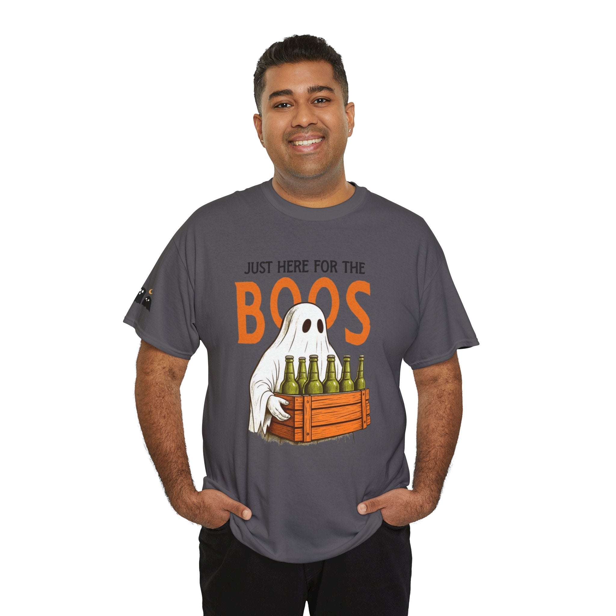 Just Here for the Boos Halloween Tee, Funny Ghost Shirt, Unisex Cotton T-Shirt, Spooky Party Apparel, Halloween Costume Top - Metamorphosis Creations