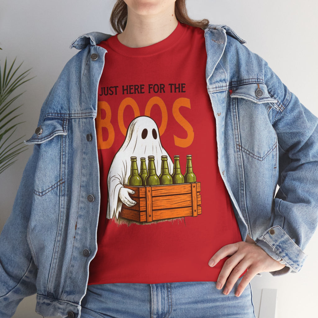 Just Here for the Boos Halloween Tee, Funny Ghost Shirt, Unisex Cotton T-Shirt, Spooky Party Apparel, Halloween Costume Top - Metamorphosis Creations