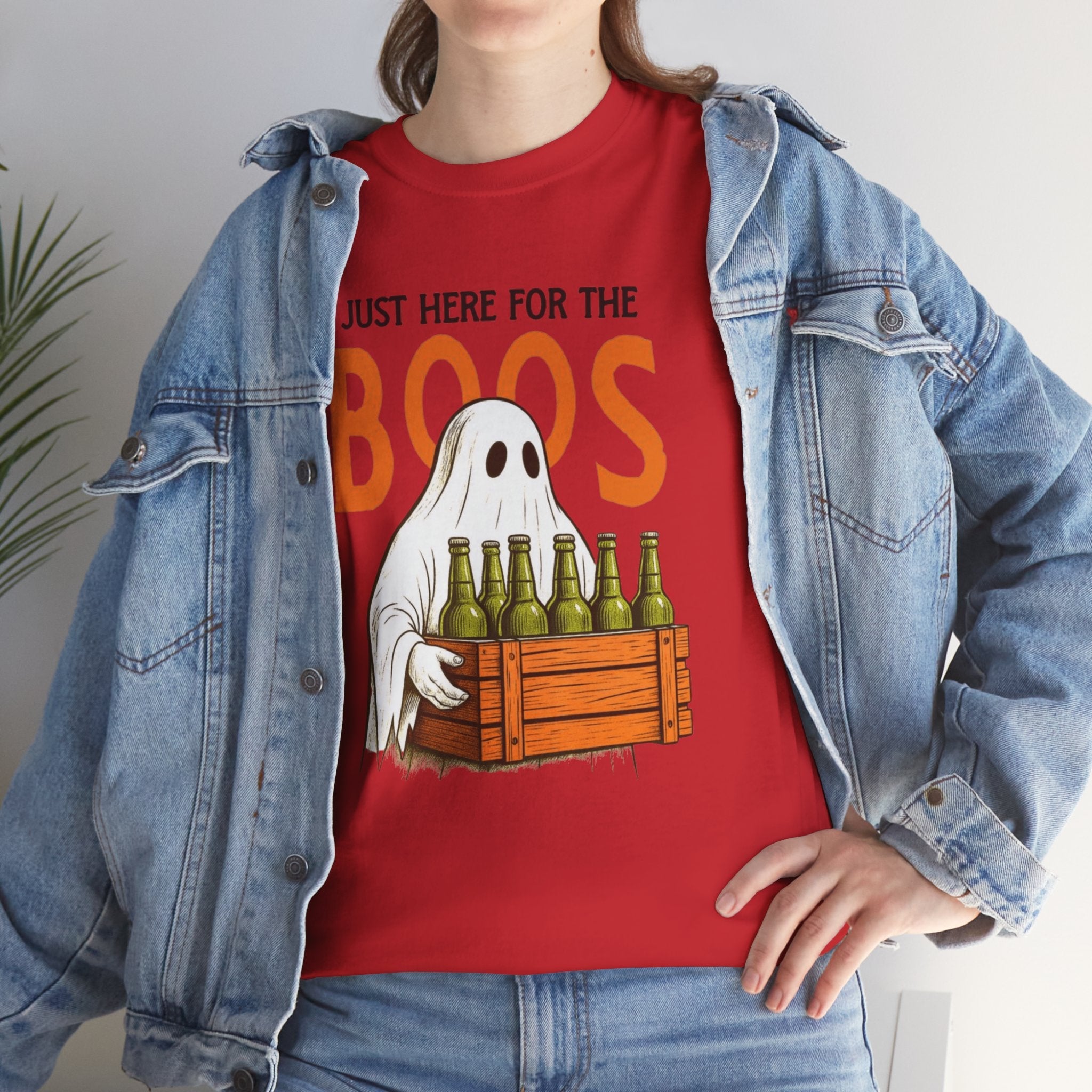 Just Here for the Boos Halloween Tee, Funny Ghost Shirt, Unisex Cotton T-Shirt, Spooky Party Apparel, Halloween Costume Top - Metamorphosis Creations