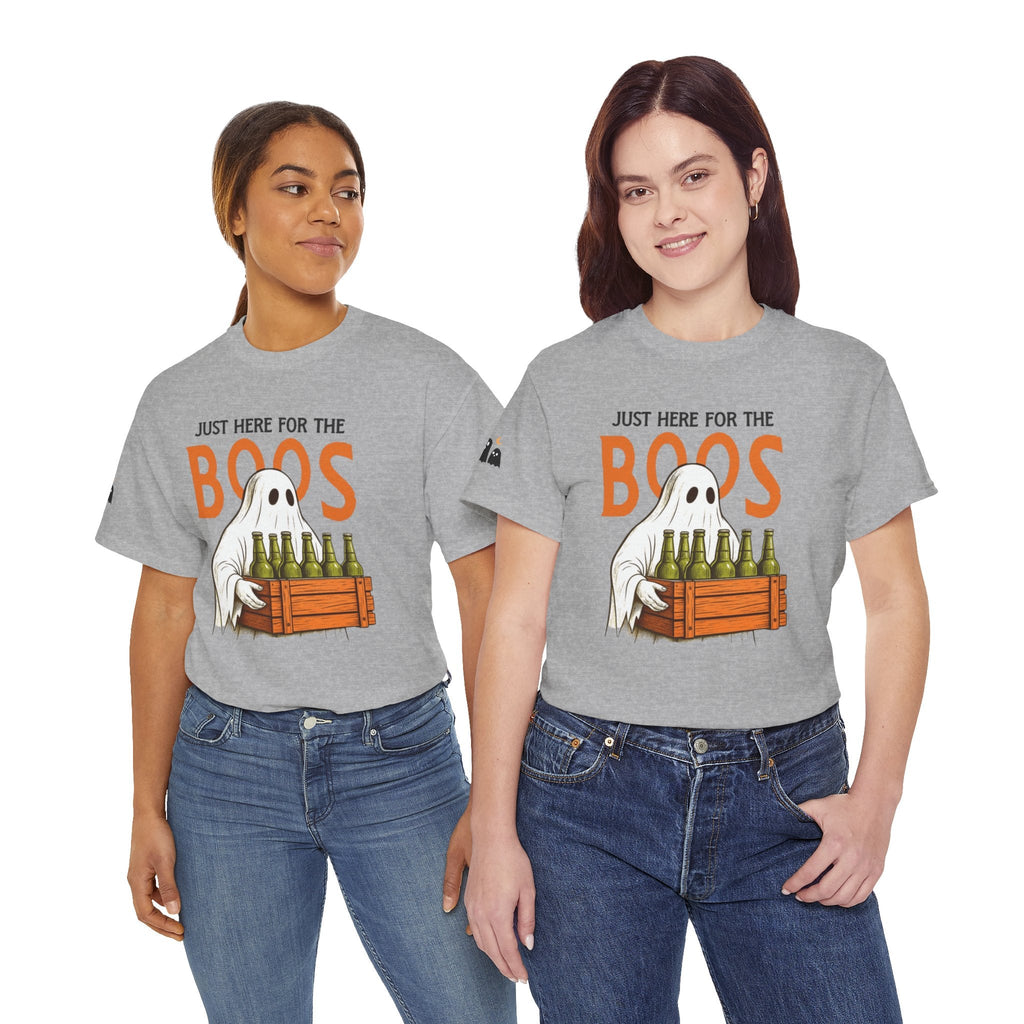 Just Here for the Boos Halloween Tee, Funny Ghost Shirt, Unisex Cotton T-Shirt, Spooky Party Apparel, Halloween Costume Top - Metamorphosis Creations