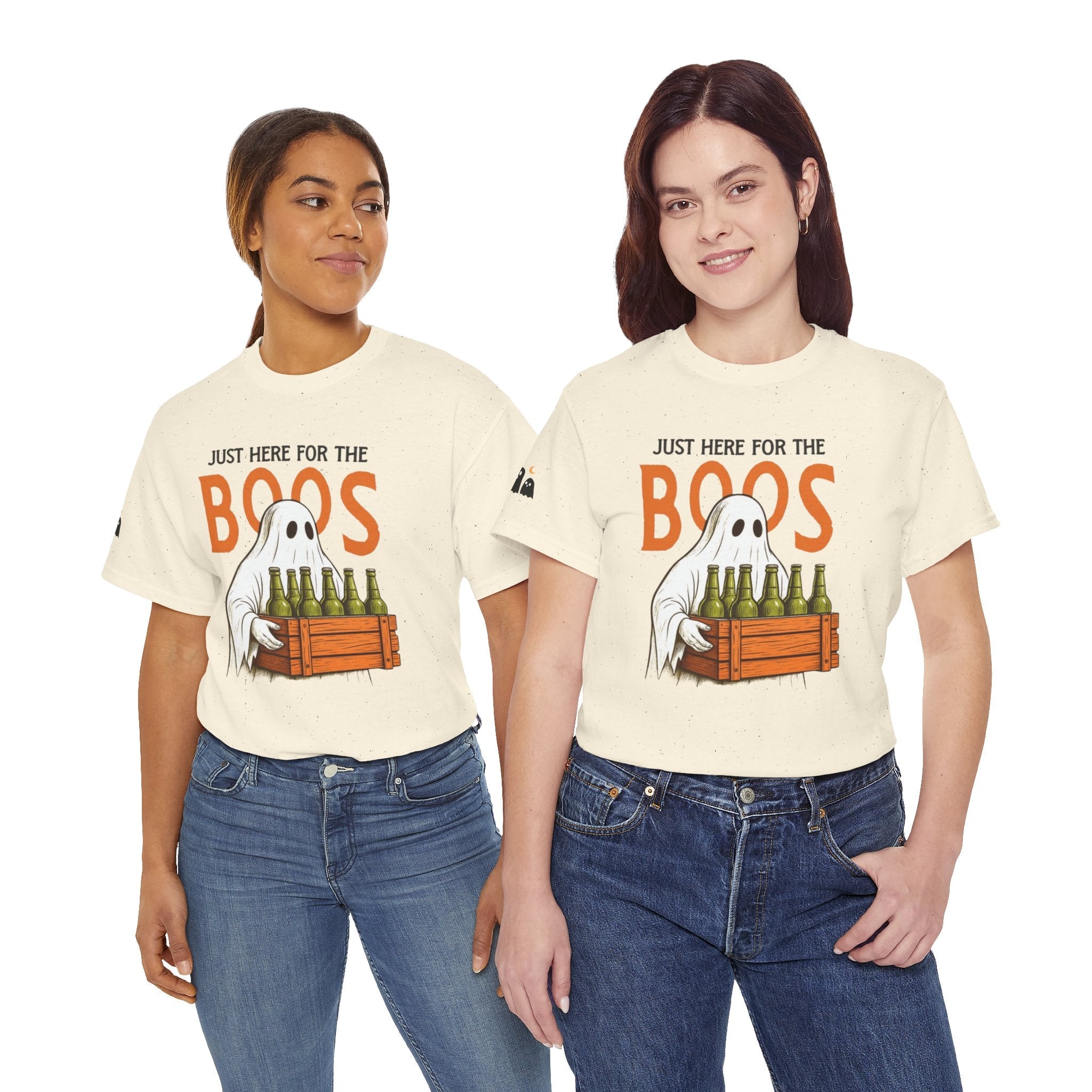 Just Here for the Boos Halloween Tee, Funny Ghost Shirt, Unisex Cotton T-Shirt, Spooky Party Apparel, Halloween Costume Top - Metamorphosis Creations