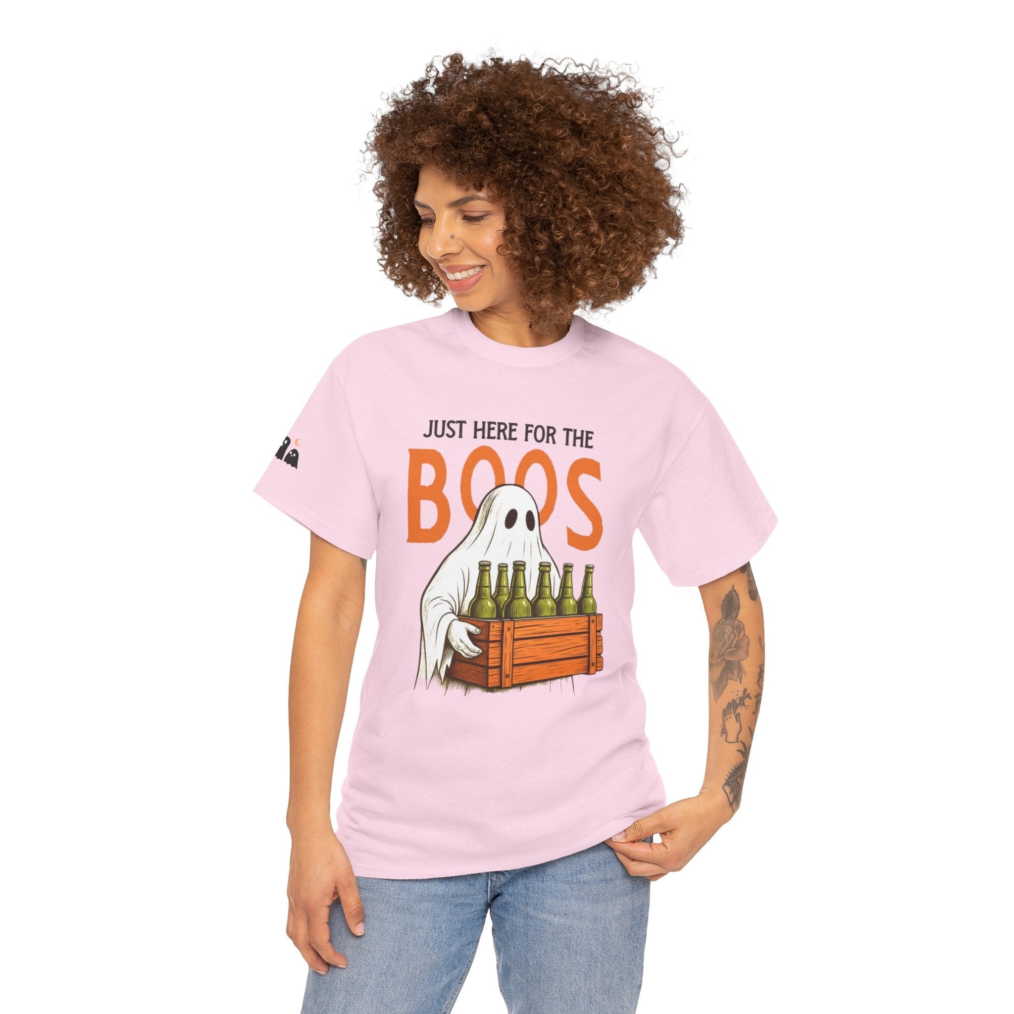 Just Here for the Boos Halloween Tee, Funny Ghost Shirt, Unisex Cotton T-Shirt, Spooky Party Apparel, Halloween Costume Top - Metamorphosis Creations