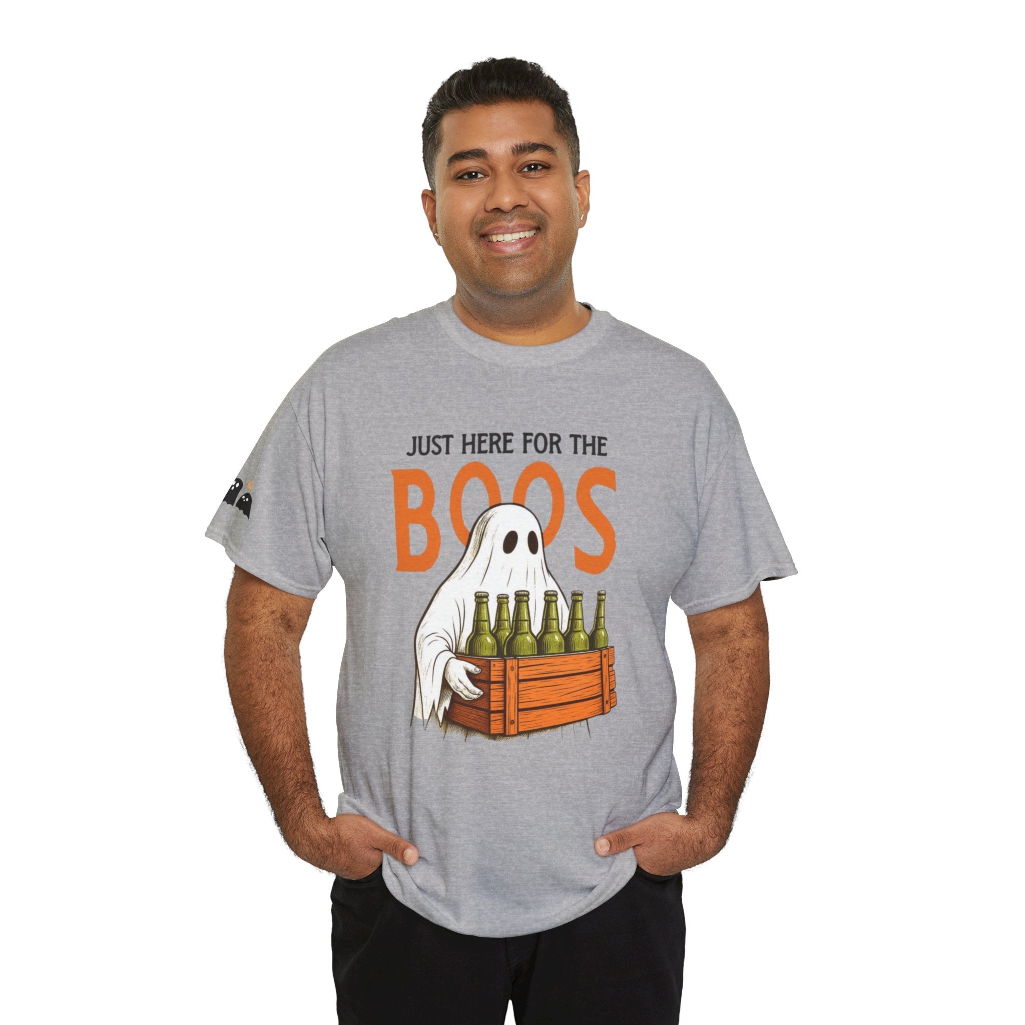 Just Here for the Boos Halloween Tee, Funny Ghost Shirt, Unisex Cotton T-Shirt, Spooky Party Apparel, Halloween Costume Top - Metamorphosis Creations