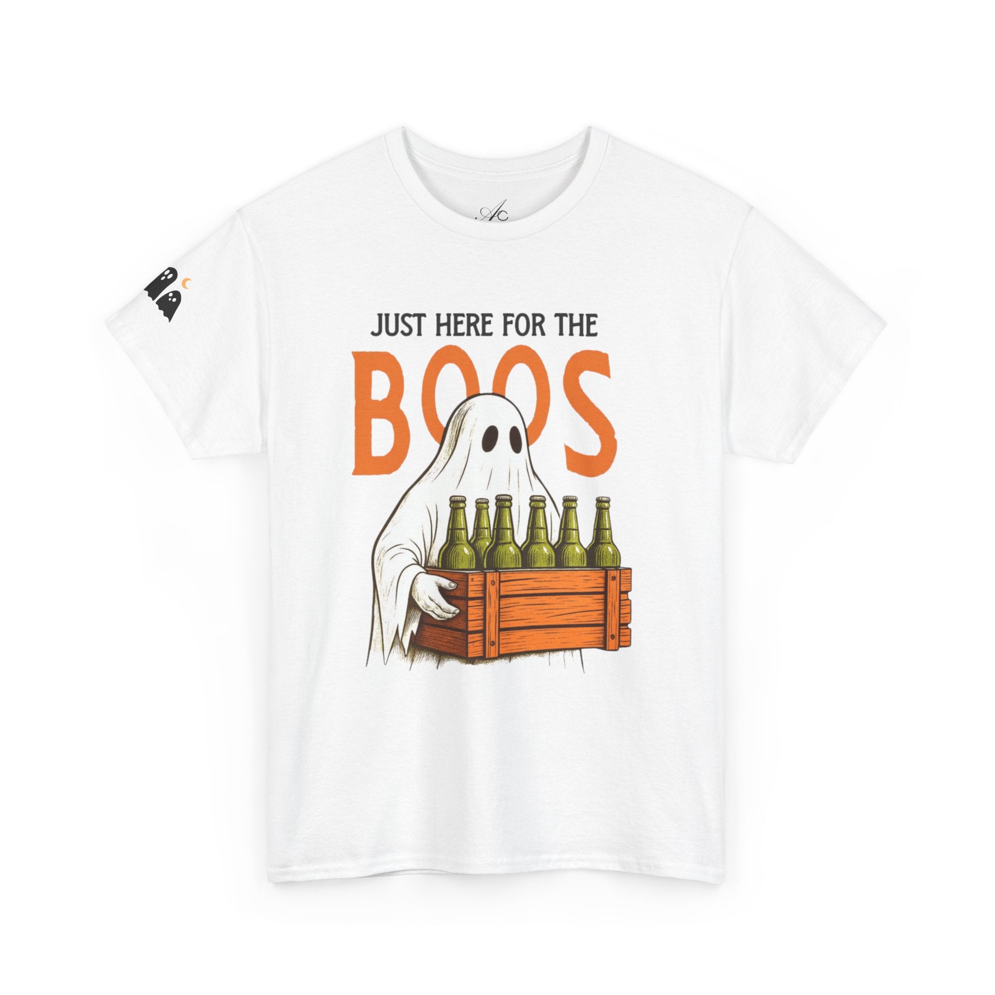 Just Here for the Boos Halloween Tee, Funny Ghost Shirt, Unisex Cotton T-Shirt, Spooky Party Apparel, Halloween Costume Top - Metamorphosis Creations
