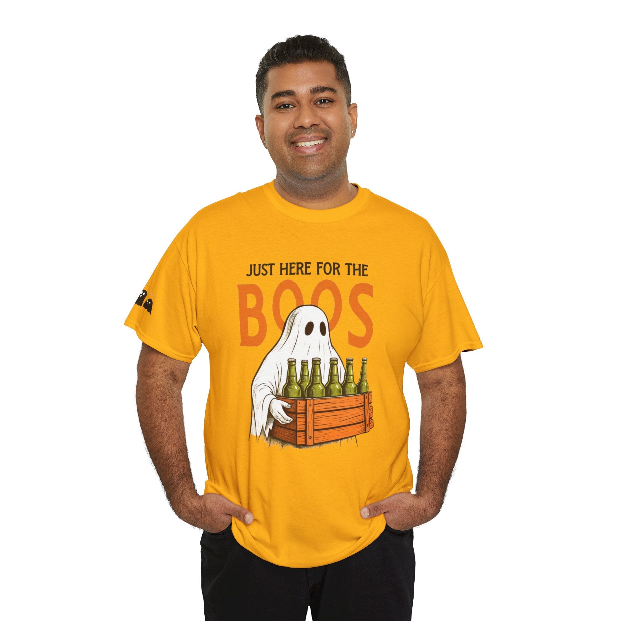 Just Here for the Boos Halloween Tee, Funny Ghost Shirt, Unisex Cotton T-Shirt, Spooky Party Apparel, Halloween Costume Top - Metamorphosis Creations