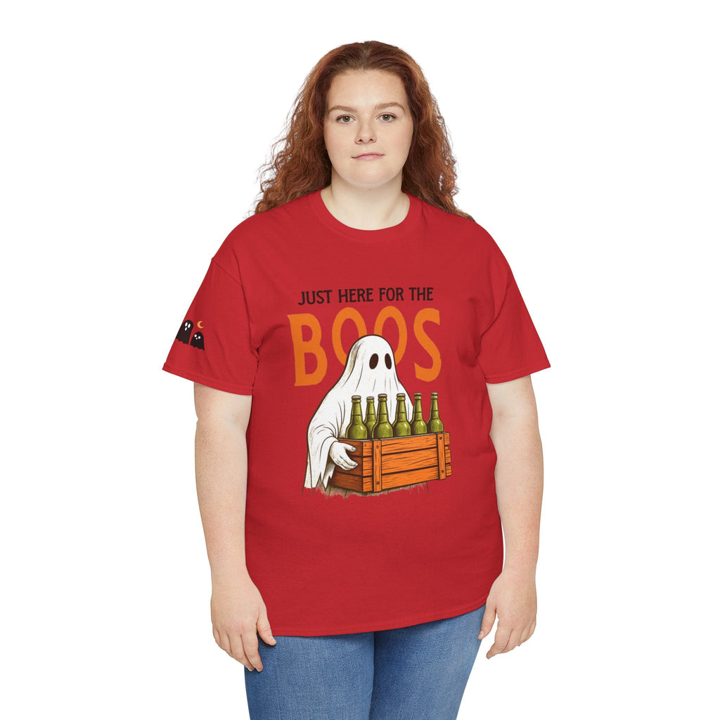 Just Here for the Boos Halloween Tee, Funny Ghost Shirt, Unisex Cotton T-Shirt, Spooky Party Apparel, Halloween Costume Top - Metamorphosis Creations