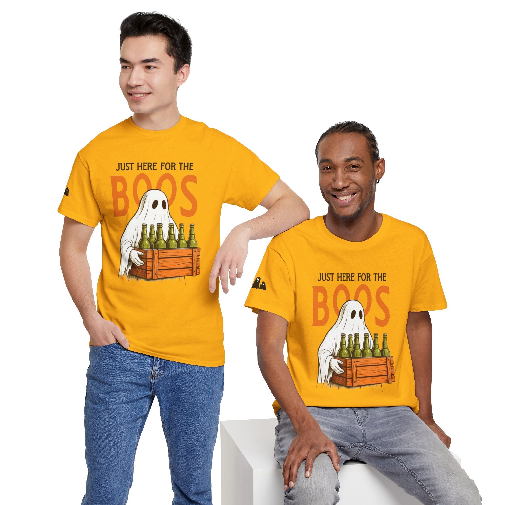 Just Here for the Boos Halloween Tee, Funny Ghost Shirt, Unisex Cotton T-Shirt, Spooky Party Apparel, Halloween Costume Top - Metamorphosis Creations