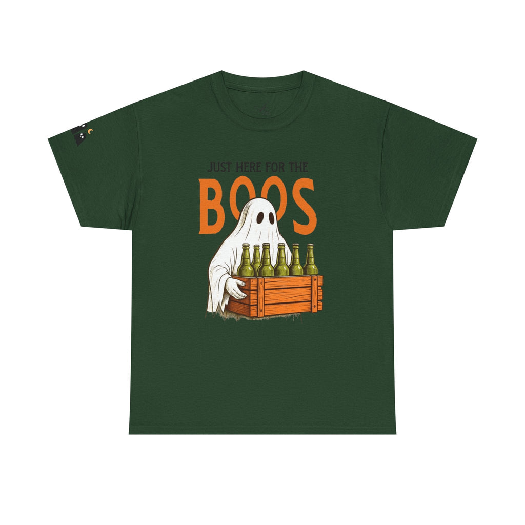 Just Here for the Boos Halloween Tee, Funny Ghost Shirt, Unisex Cotton T-Shirt, Spooky Party Apparel, Halloween Costume Top - Metamorphosis Creations