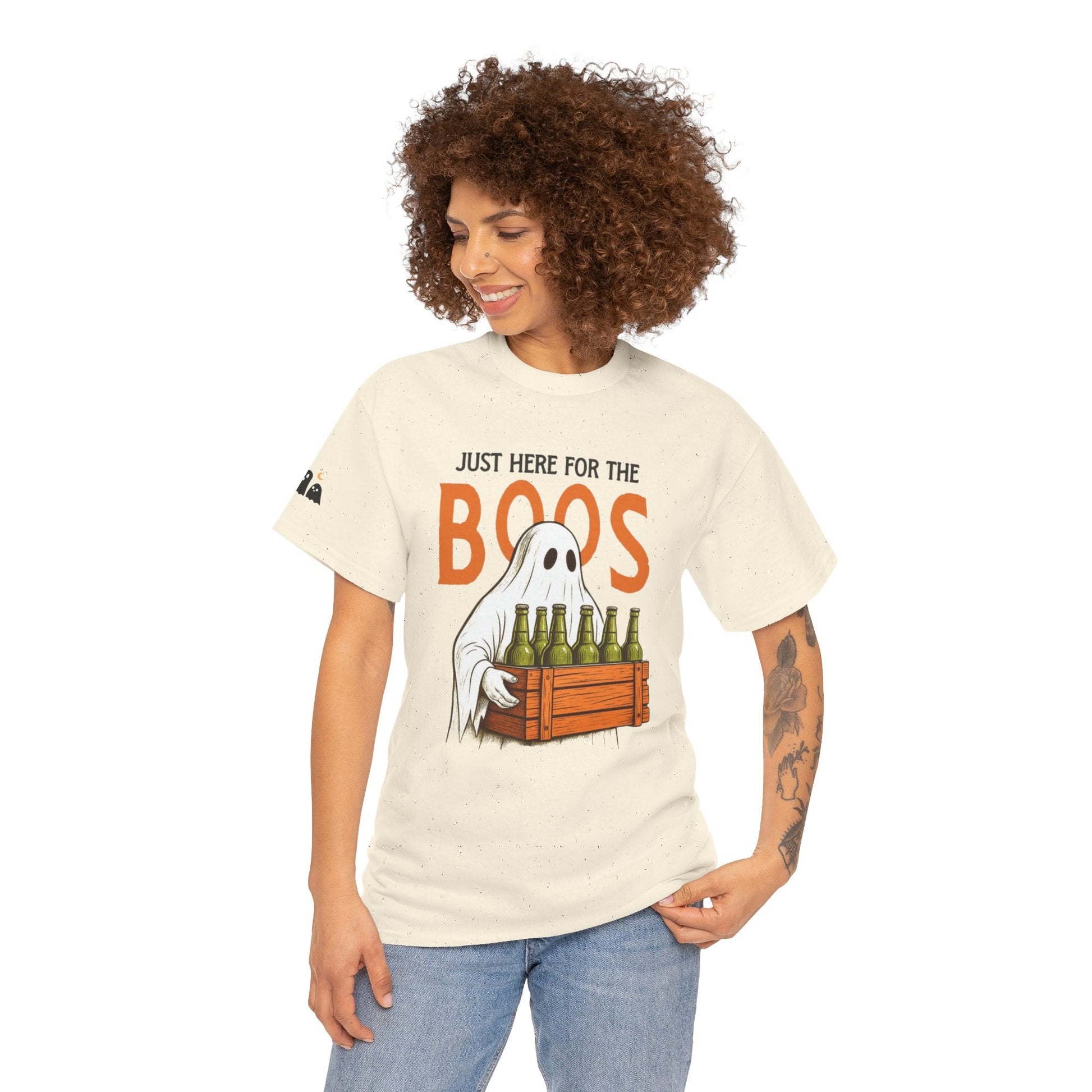 Just Here for the Boos Halloween Tee, Funny Ghost Shirt, Unisex Cotton T-Shirt, Spooky Party Apparel, Halloween Costume Top - Metamorphosis Creations
