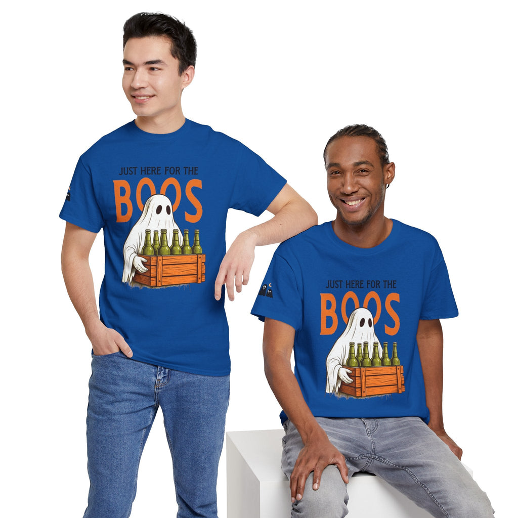 Just Here for the Boos Halloween Tee, Funny Ghost Shirt, Unisex Cotton T-Shirt, Spooky Party Apparel, Halloween Costume Top - Metamorphosis Creations