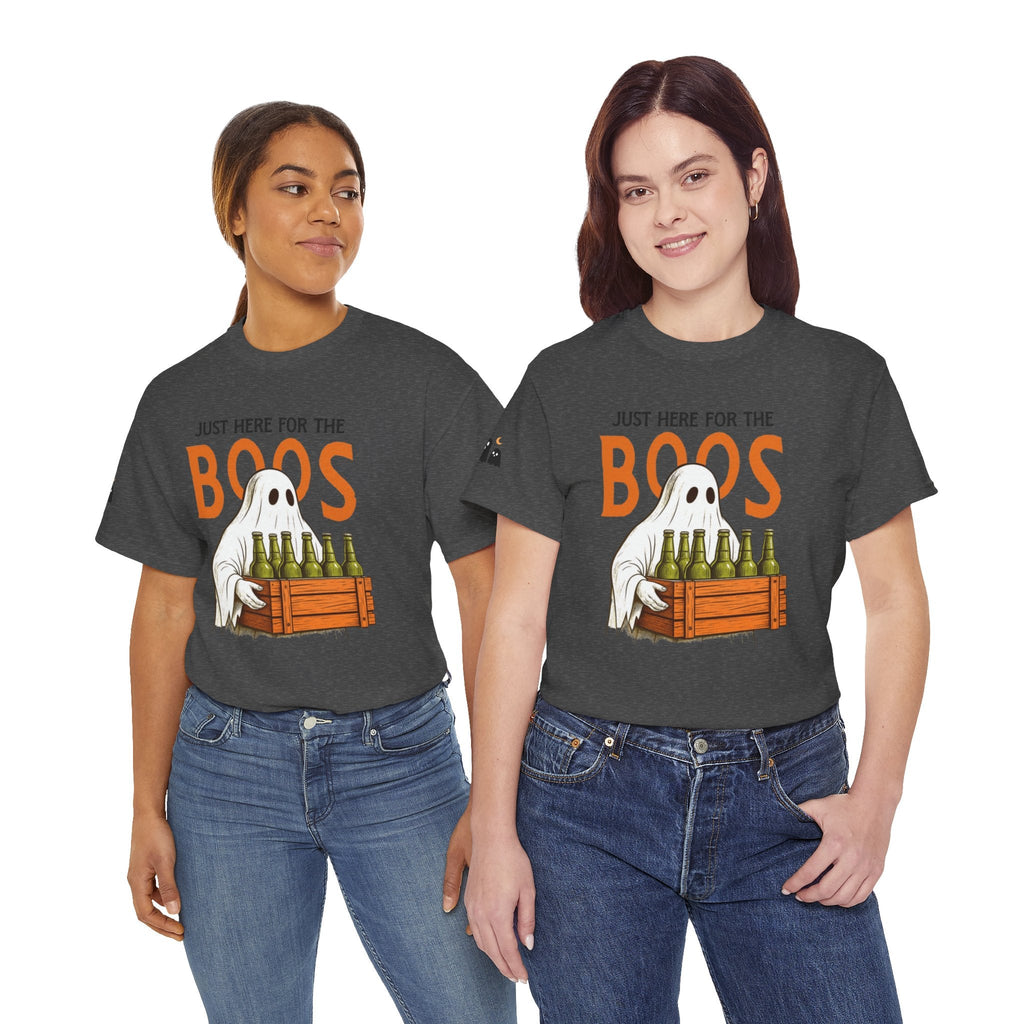 Just Here for the Boos Halloween Tee, Funny Ghost Shirt, Unisex Cotton T-Shirt, Spooky Party Apparel, Halloween Costume Top - Metamorphosis Creations
