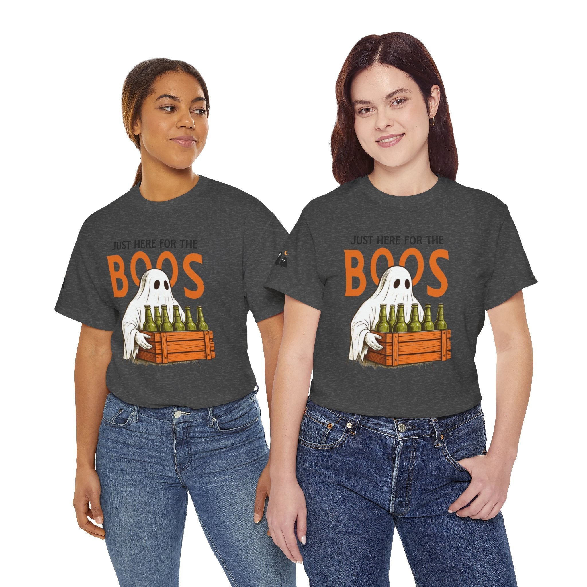 Just Here for the Boos Halloween Tee, Funny Ghost Shirt, Unisex Cotton T-Shirt, Spooky Party Apparel, Halloween Costume Top - Metamorphosis Creations