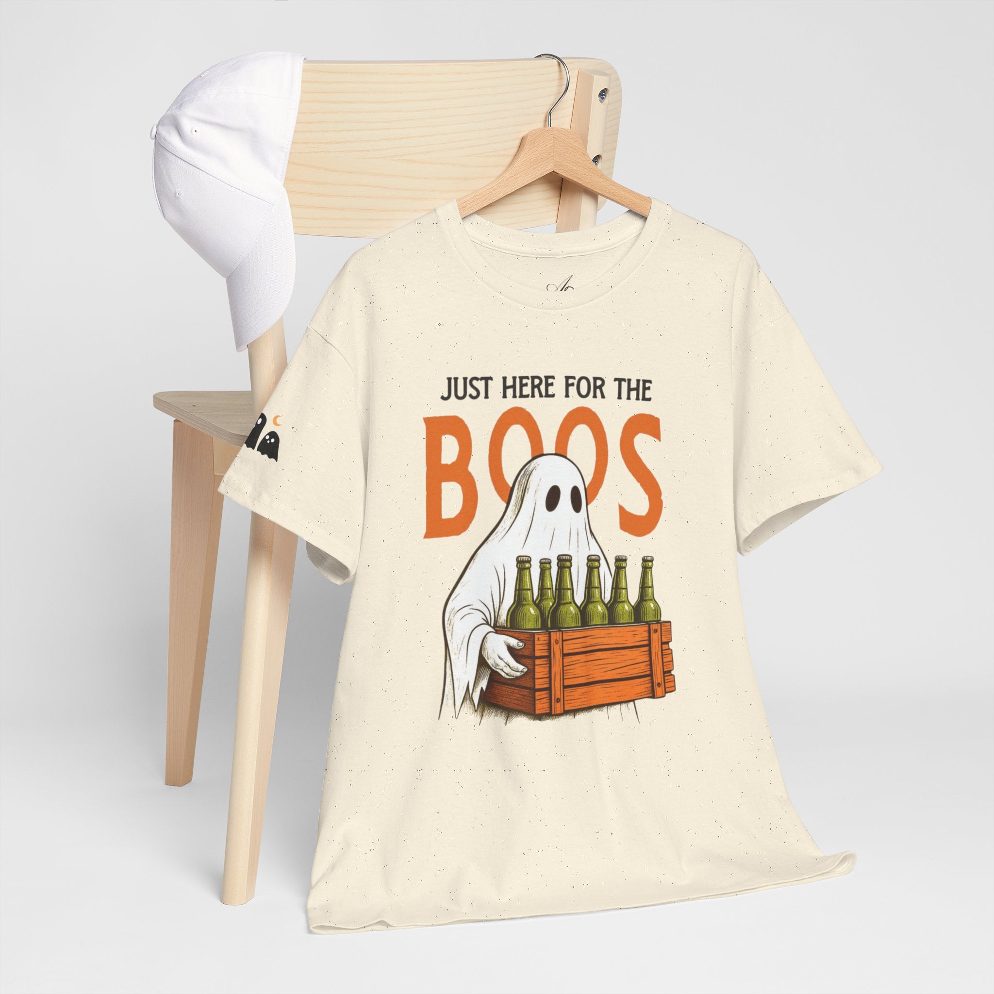 Just Here for the Boos Halloween Tee, Funny Ghost Shirt, Unisex Cotton T-Shirt, Spooky Party Apparel, Halloween Costume Top - Metamorphosis Creations