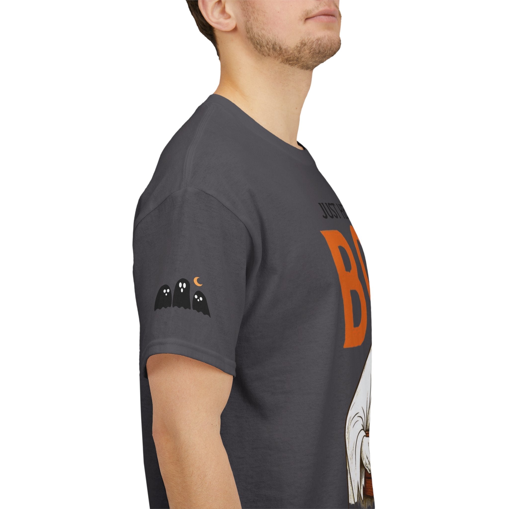 Just Here for the Boos Halloween Tee, Funny Ghost Shirt, Unisex Cotton T-Shirt, Spooky Party Apparel, Halloween Costume Top - Metamorphosis Creations