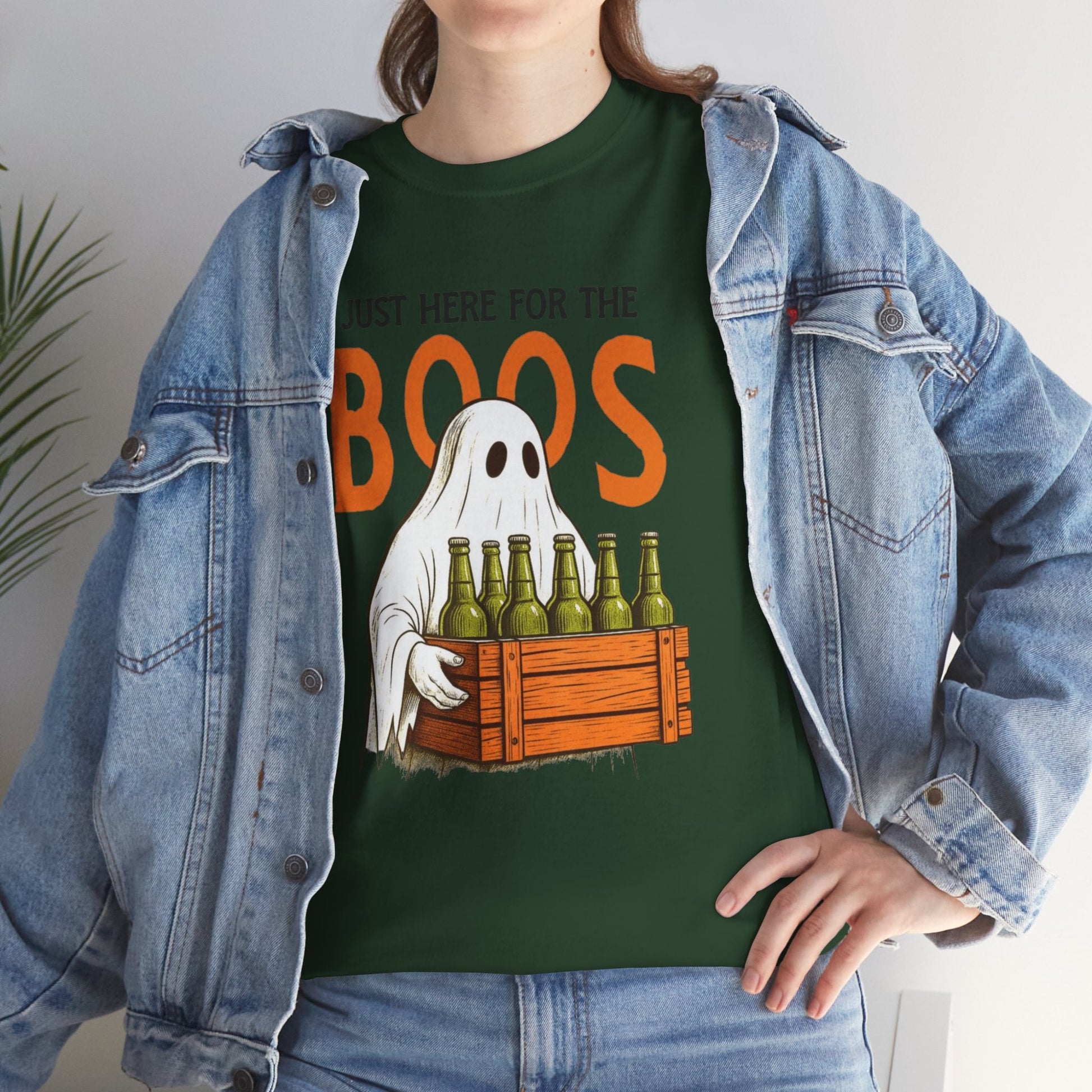 Just Here for the Boos Halloween Tee, Funny Ghost Shirt, Unisex Cotton T-Shirt, Spooky Party Apparel, Halloween Costume Top - Metamorphosis Creations