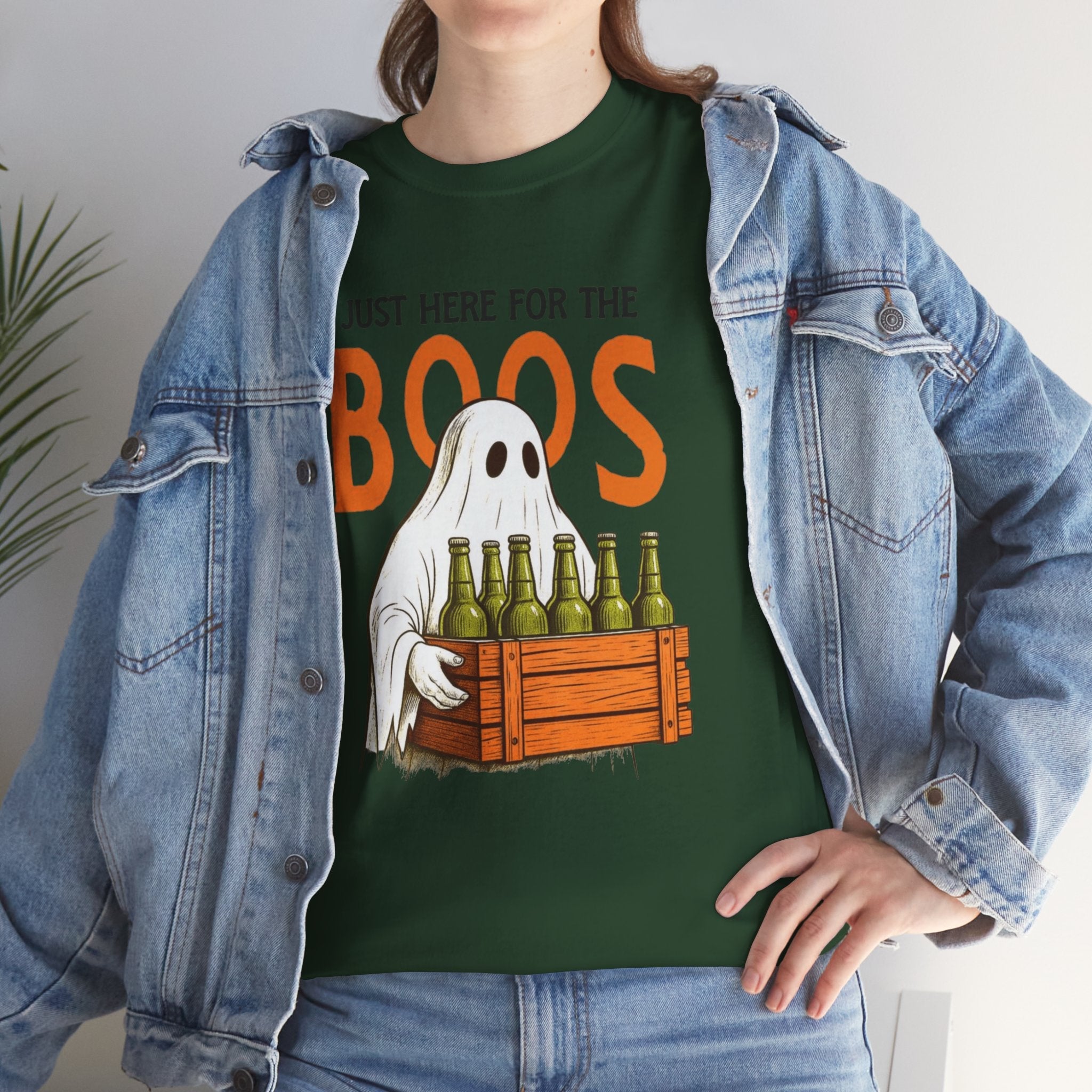 Just Here for the Boos Halloween Tee, Funny Ghost Shirt, Unisex Cotton T-Shirt, Spooky Party Apparel, Halloween Costume Top - Metamorphosis Creations