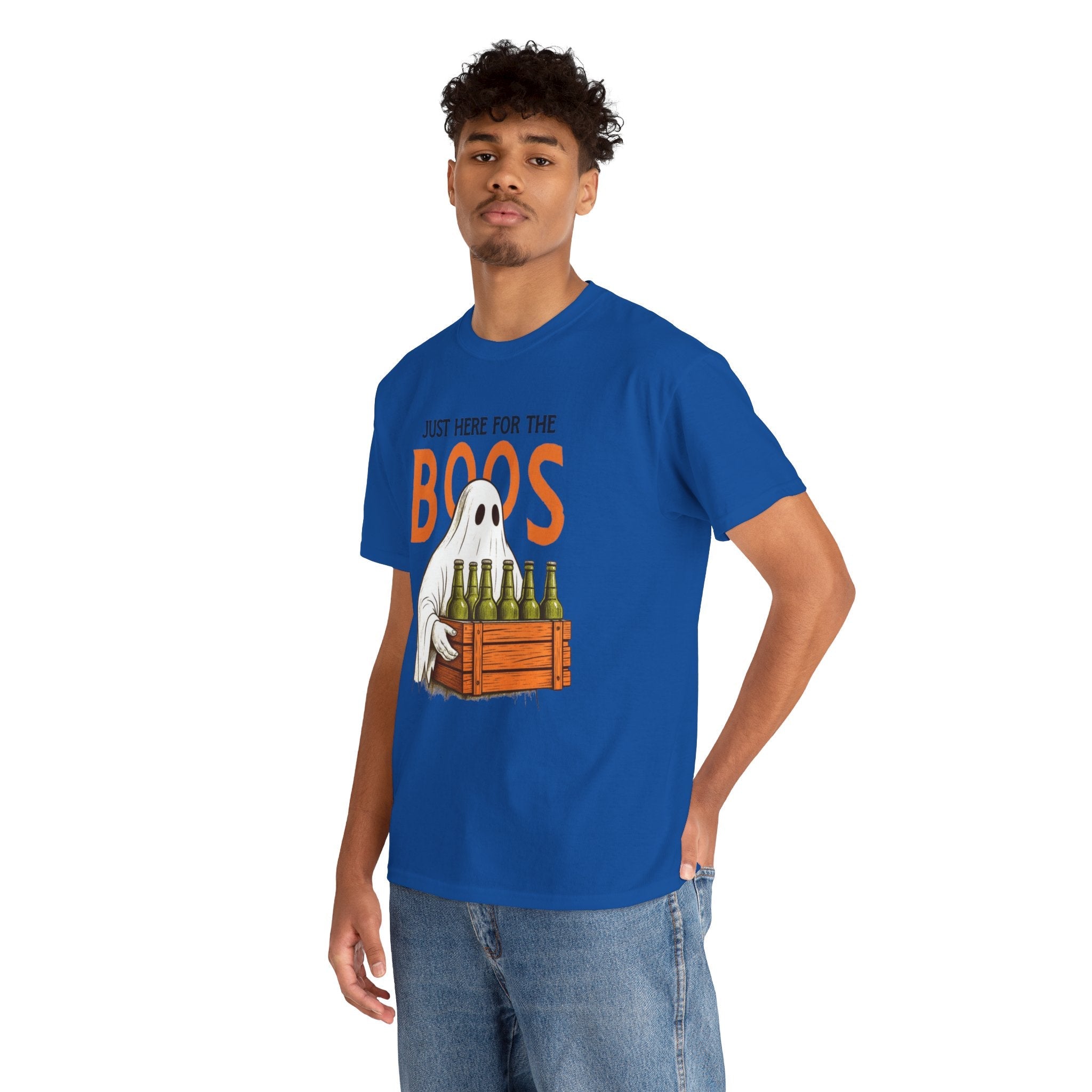 Just Here for the Boos Halloween Tee, Funny Ghost Shirt, Unisex Cotton T-Shirt, Spooky Party Apparel, Halloween Costume Top - Metamorphosis Creations