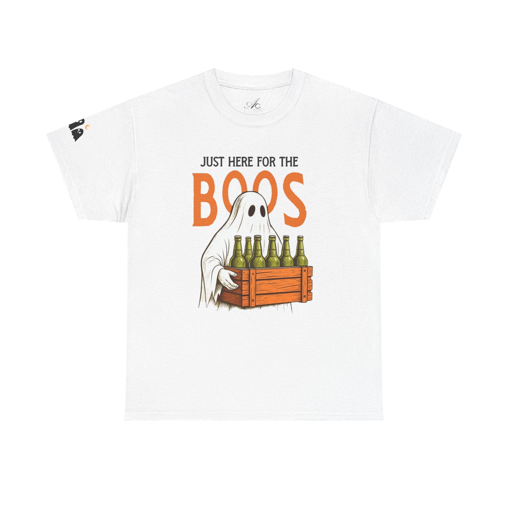 Just Here for the Boos Halloween Tee, Funny Ghost Shirt, Unisex Cotton T-Shirt, Spooky Party Apparel, Halloween Costume Top - Metamorphosis Creations