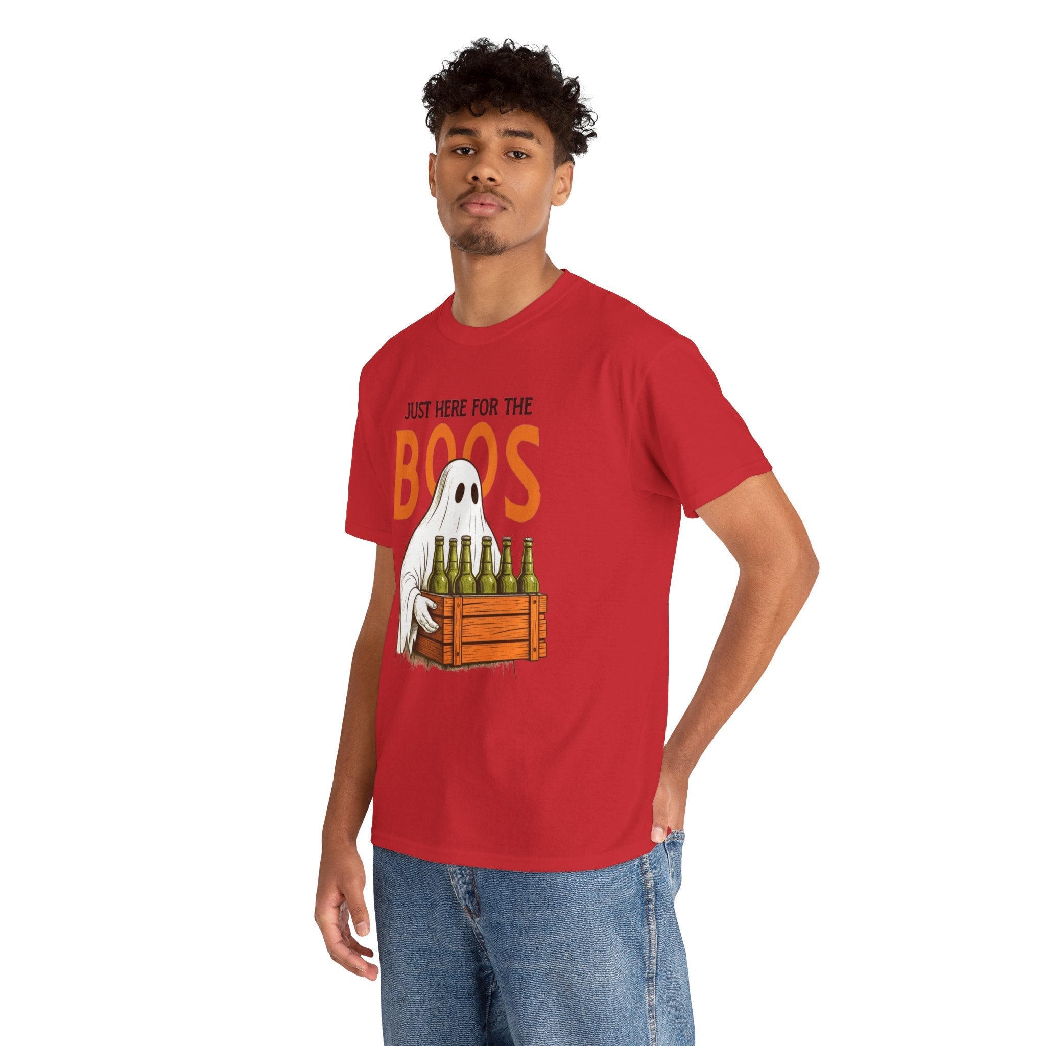 Just Here for the Boos Halloween Tee, Funny Ghost Shirt, Unisex Cotton T-Shirt, Spooky Party Apparel, Halloween Costume Top - Metamorphosis Creations
