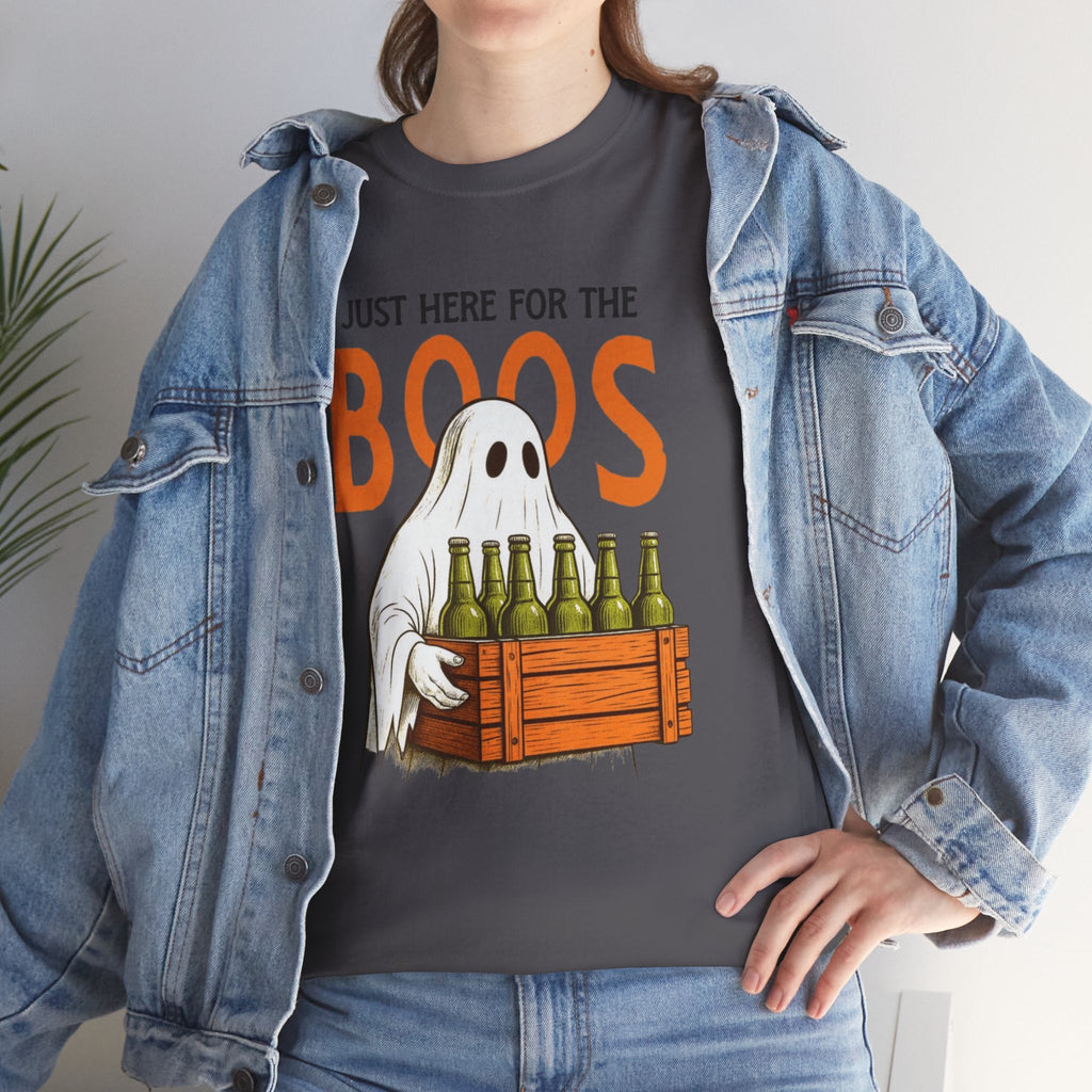 Just Here for the Boos Halloween Tee, Funny Ghost Shirt, Unisex Cotton T-Shirt, Spooky Party Apparel, Halloween Costume Top - Metamorphosis Creations
