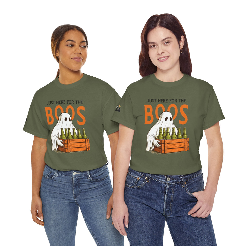 Just Here for the Boos Halloween Tee, Funny Ghost Shirt, Unisex Cotton T-Shirt, Spooky Party Apparel, Halloween Costume Top - Metamorphosis Creations