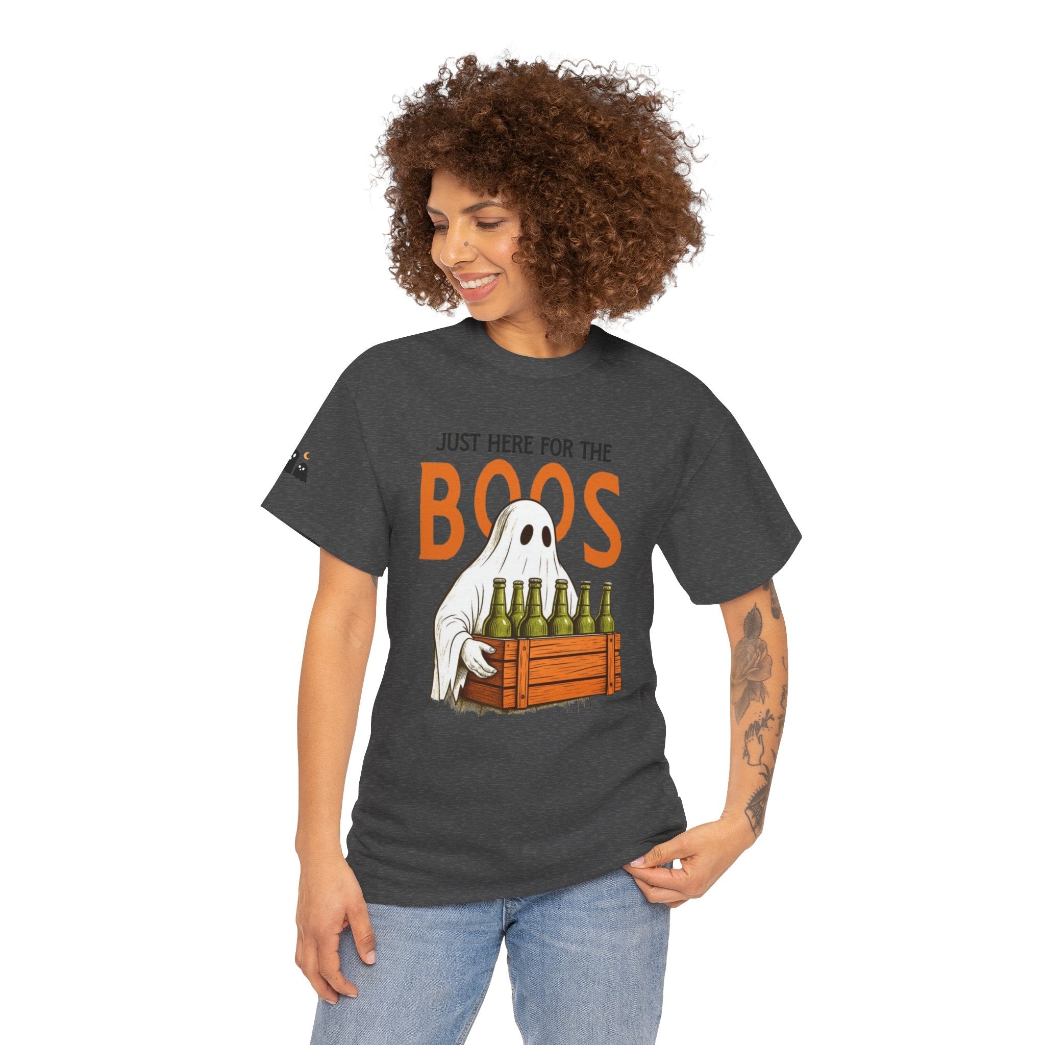 Just Here for the Boos Halloween Tee, Funny Ghost Shirt, Unisex Cotton T-Shirt, Spooky Party Apparel, Halloween Costume Top - Metamorphosis Creations