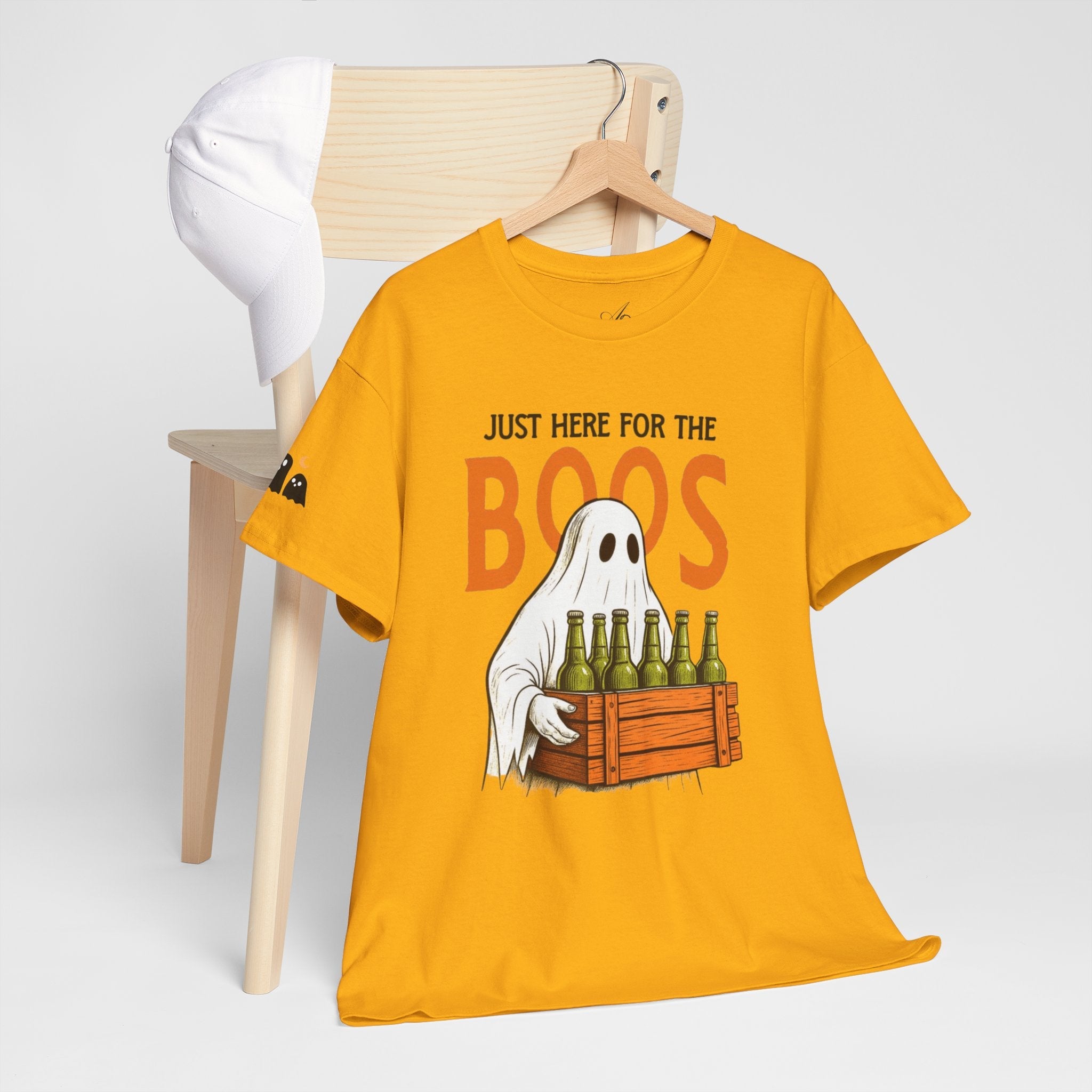 Just Here for the Boos Halloween Tee, Funny Ghost Shirt, Unisex Cotton T-Shirt, Spooky Party Apparel, Halloween Costume Top - Metamorphosis Creations