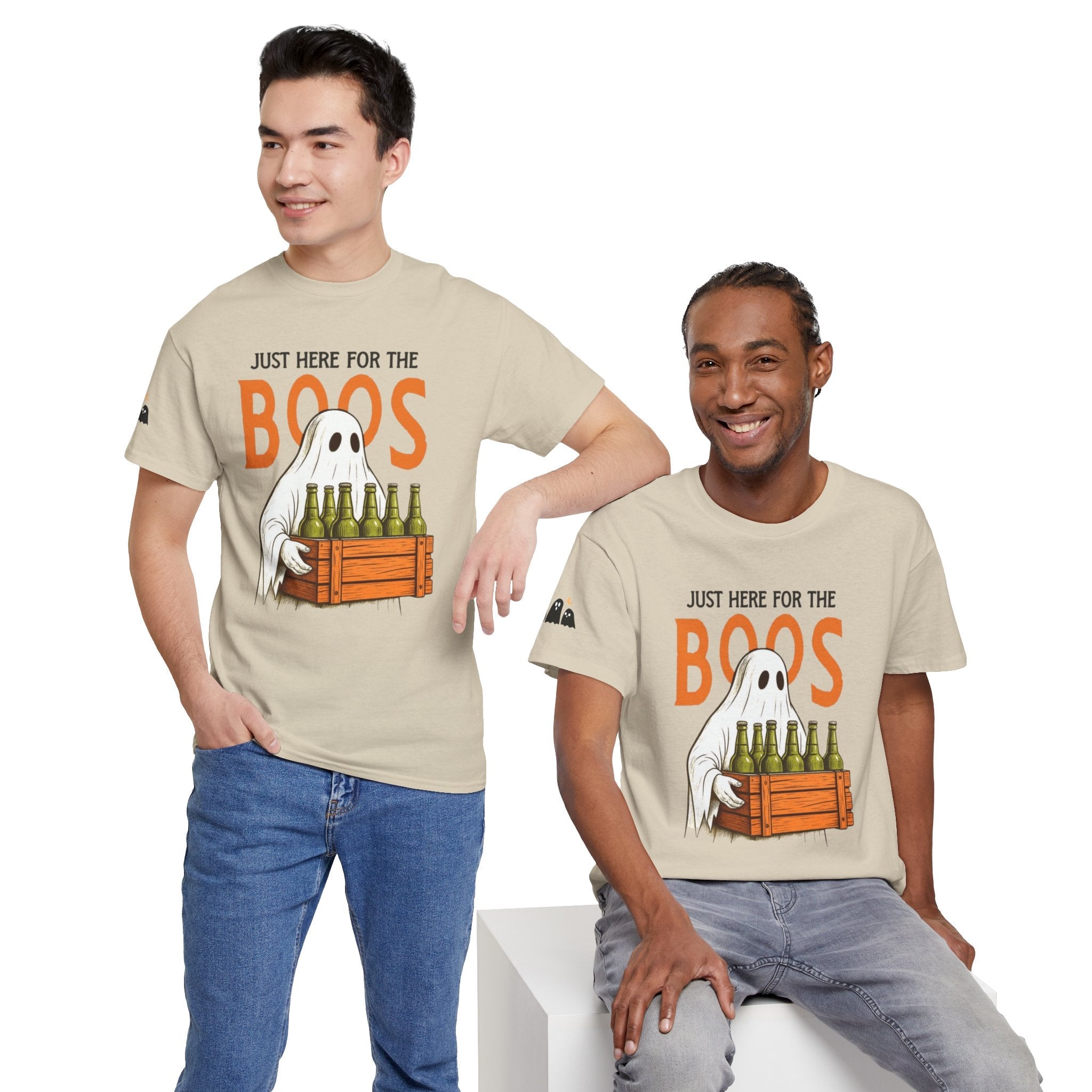 Just Here for the Boos Halloween Tee, Funny Ghost Shirt, Unisex Cotton T-Shirt, Spooky Party Apparel, Halloween Costume Top - Metamorphosis Creations