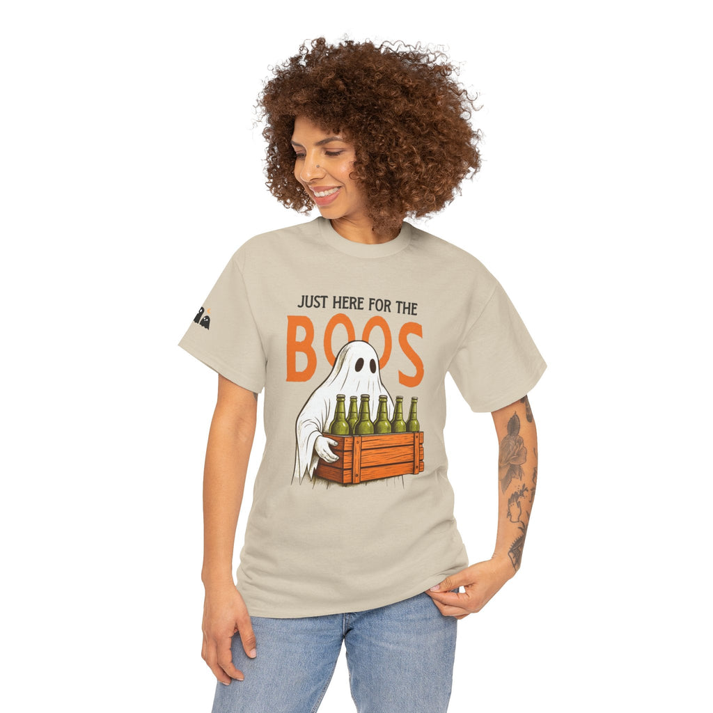 Just Here for the Boos Halloween Tee, Funny Ghost Shirt, Unisex Cotton T-Shirt, Spooky Party Apparel, Halloween Costume Top - Metamorphosis Creations