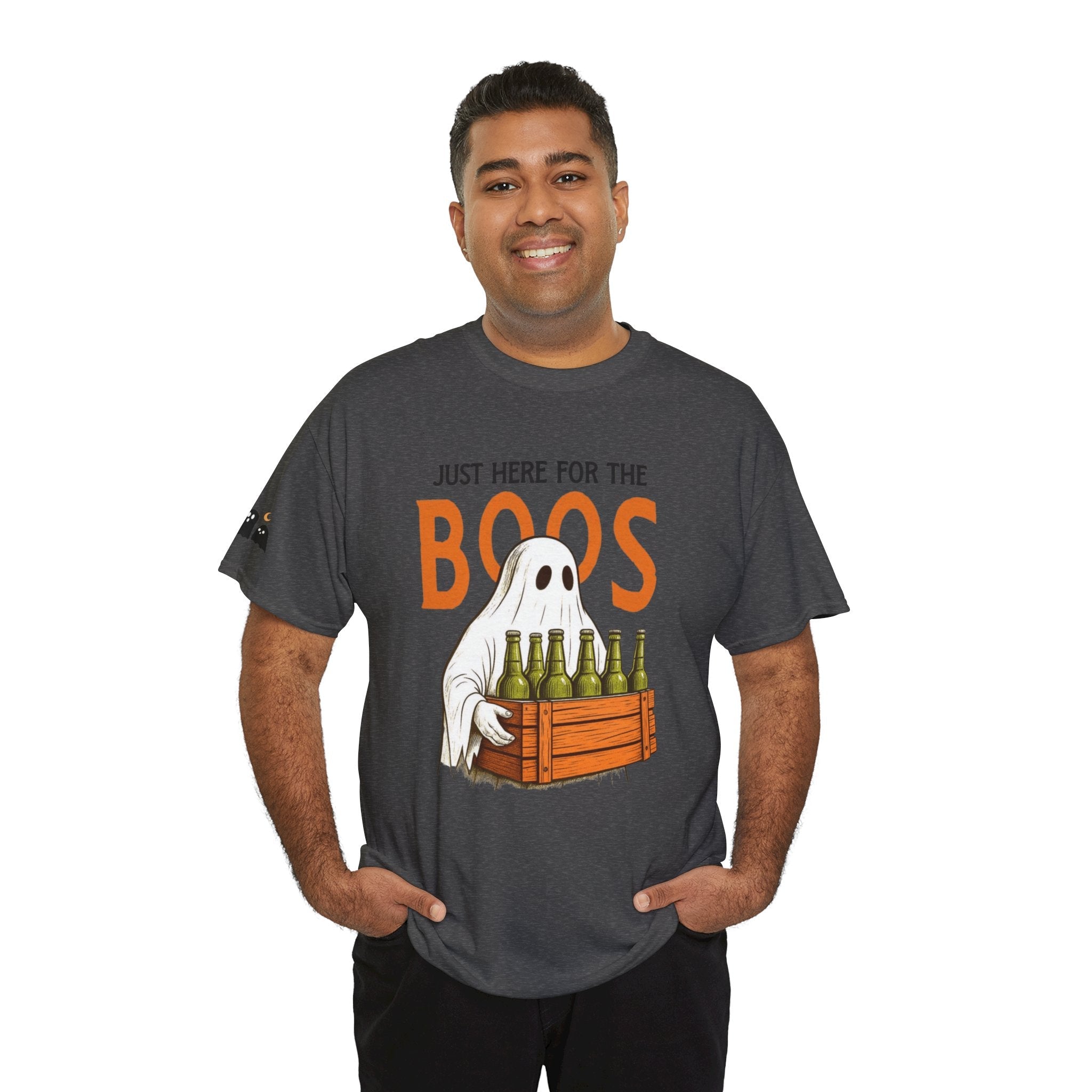 Just Here for the Boos Halloween Tee, Funny Ghost Shirt, Unisex Cotton T-Shirt, Spooky Party Apparel, Halloween Costume Top - Metamorphosis Creations