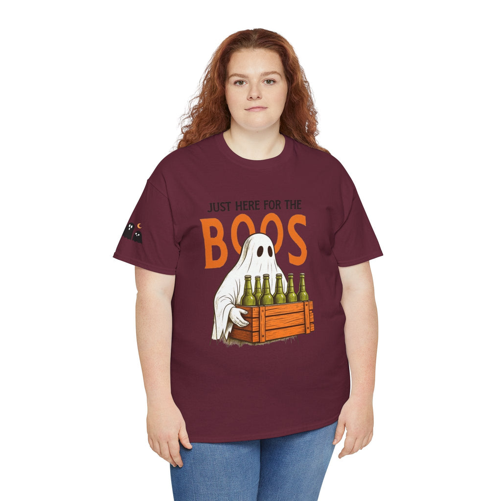 Just Here for the Boos Halloween Tee, Funny Ghost Shirt, Unisex Cotton T-Shirt, Spooky Party Apparel, Halloween Costume Top - Metamorphosis Creations