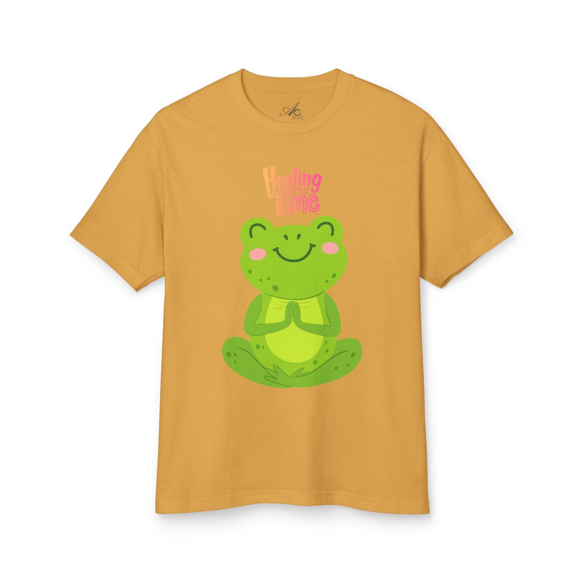 ✨ Let your outfit reflect your inner peace. Healing Time Frog Tee - Unisex Garment - Dyed Heavyweight Cotton Tee, Relaxation Shirt, Gift for Mental Health, Cute Frog Graphic [...] - Metamorphosis Creations
