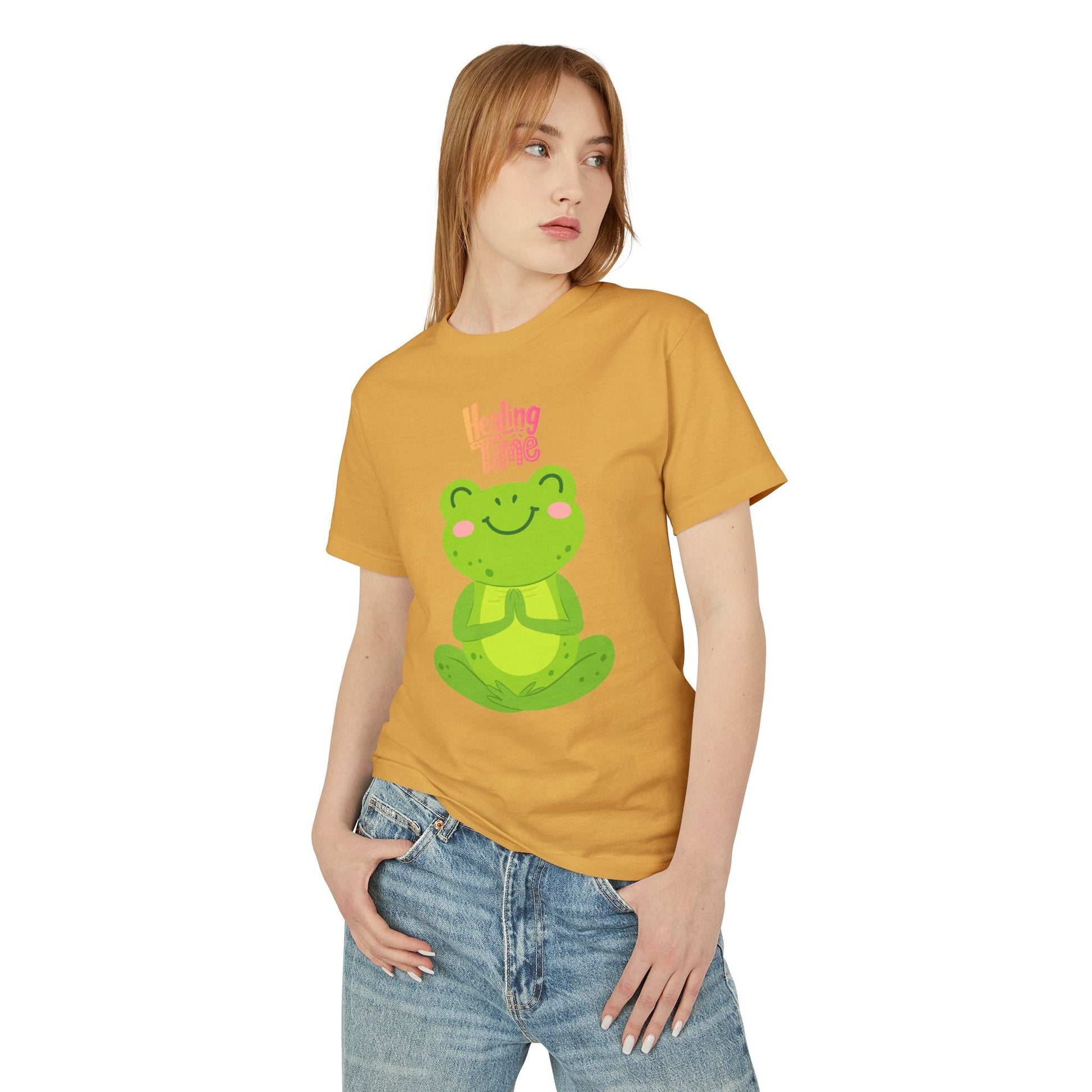 ✨ Let your outfit reflect your inner peace. Healing Time Frog Tee - Unisex Garment - Dyed Heavyweight Cotton Tee, Relaxation Shirt, Gift for Mental Health, Cute Frog Graphic [...] - Metamorphosis Creations