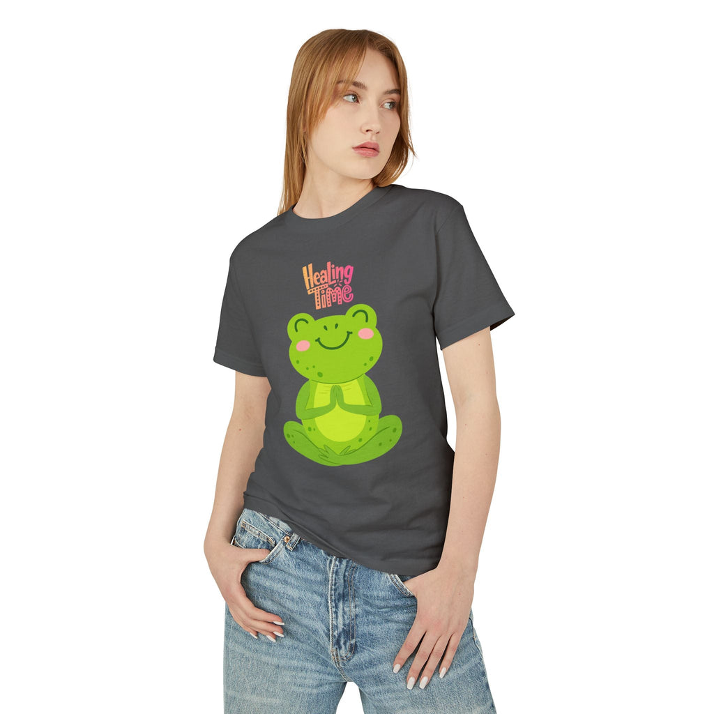 ✨ Let your outfit reflect your inner peace. Healing Time Frog Tee - Unisex Garment - Dyed Heavyweight Cotton Tee, Relaxation Shirt, Gift for Mental Health, Cute Frog Graphic [...] - Metamorphosis Creations