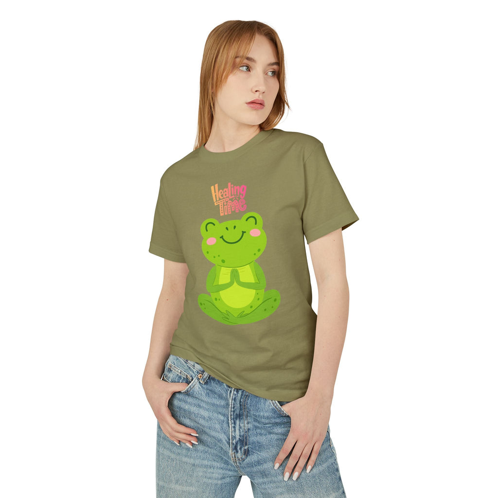 ✨ Let your outfit reflect your inner peace. Healing Time Frog Tee - Unisex Garment - Dyed Heavyweight Cotton Tee, Relaxation Shirt, Gift for Mental Health, Cute Frog Graphic [...] - Metamorphosis Creations