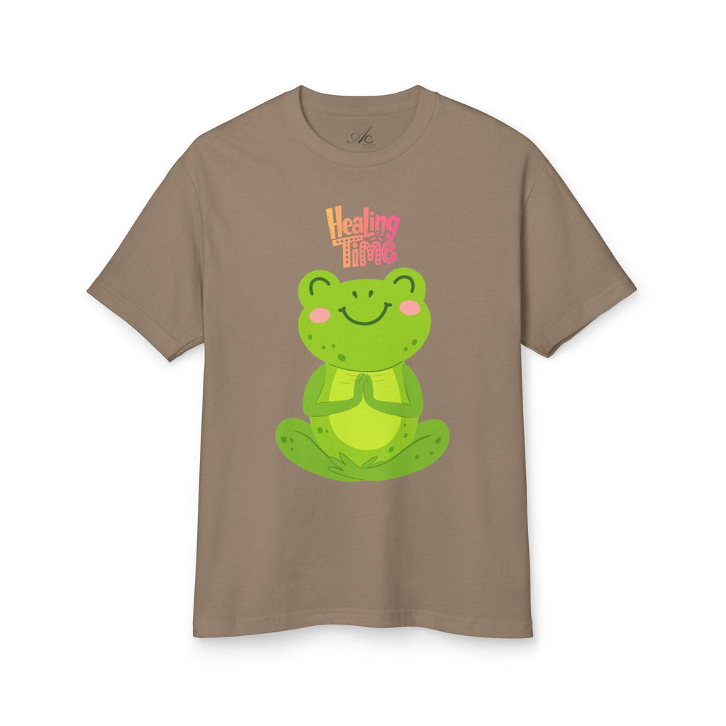 ✨ Let your outfit reflect your inner peace. Healing Time Frog Tee - Unisex Garment - Dyed Heavyweight Cotton Tee, Relaxation Shirt, Gift for Mental Health, Cute Frog Graphic [...] - Metamorphosis Creations