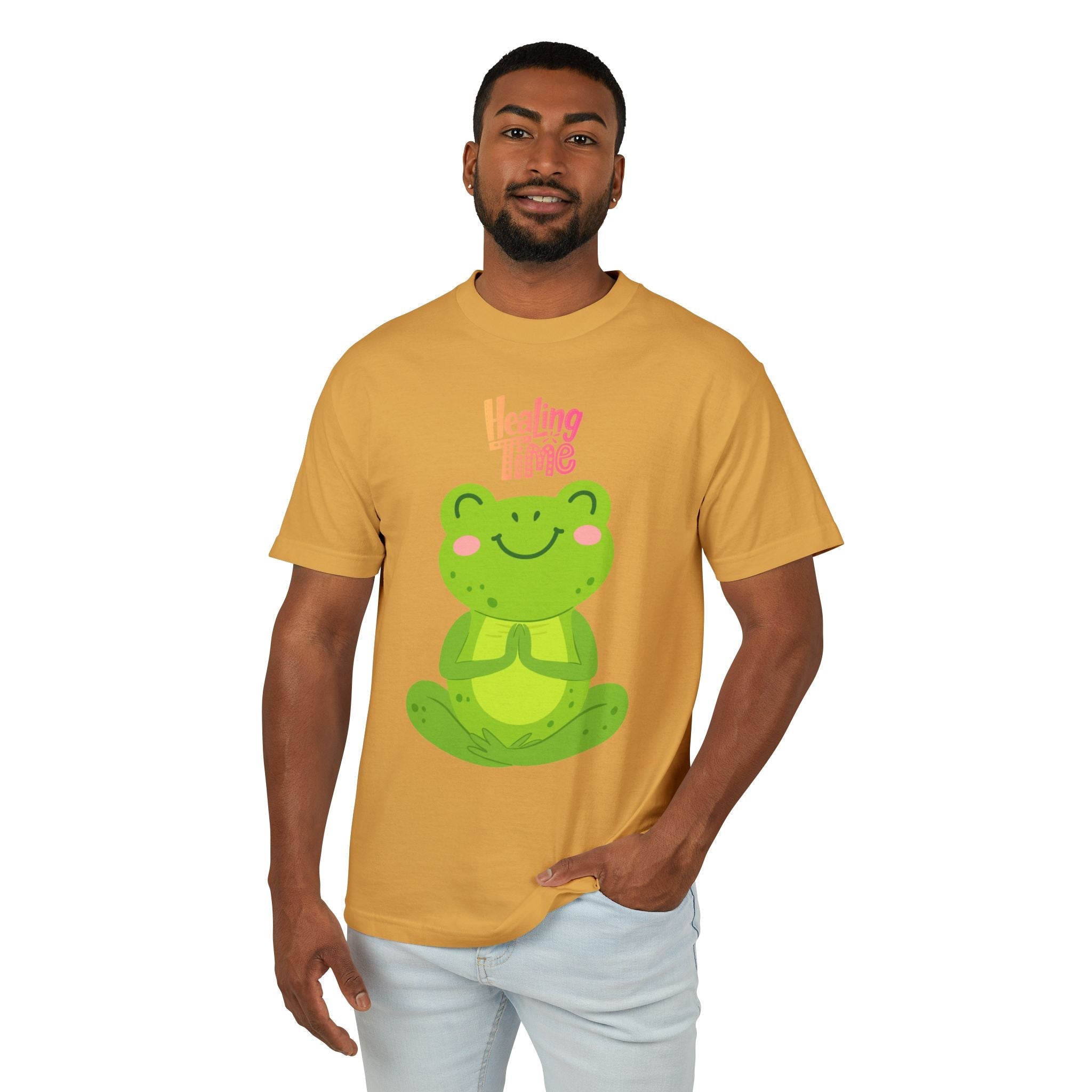 ✨ Let your outfit reflect your inner peace. Healing Time Frog Tee - Unisex Garment - Dyed Heavyweight Cotton Tee, Relaxation Shirt, Gift for Mental Health, Cute Frog Graphic [...] - Metamorphosis Creations